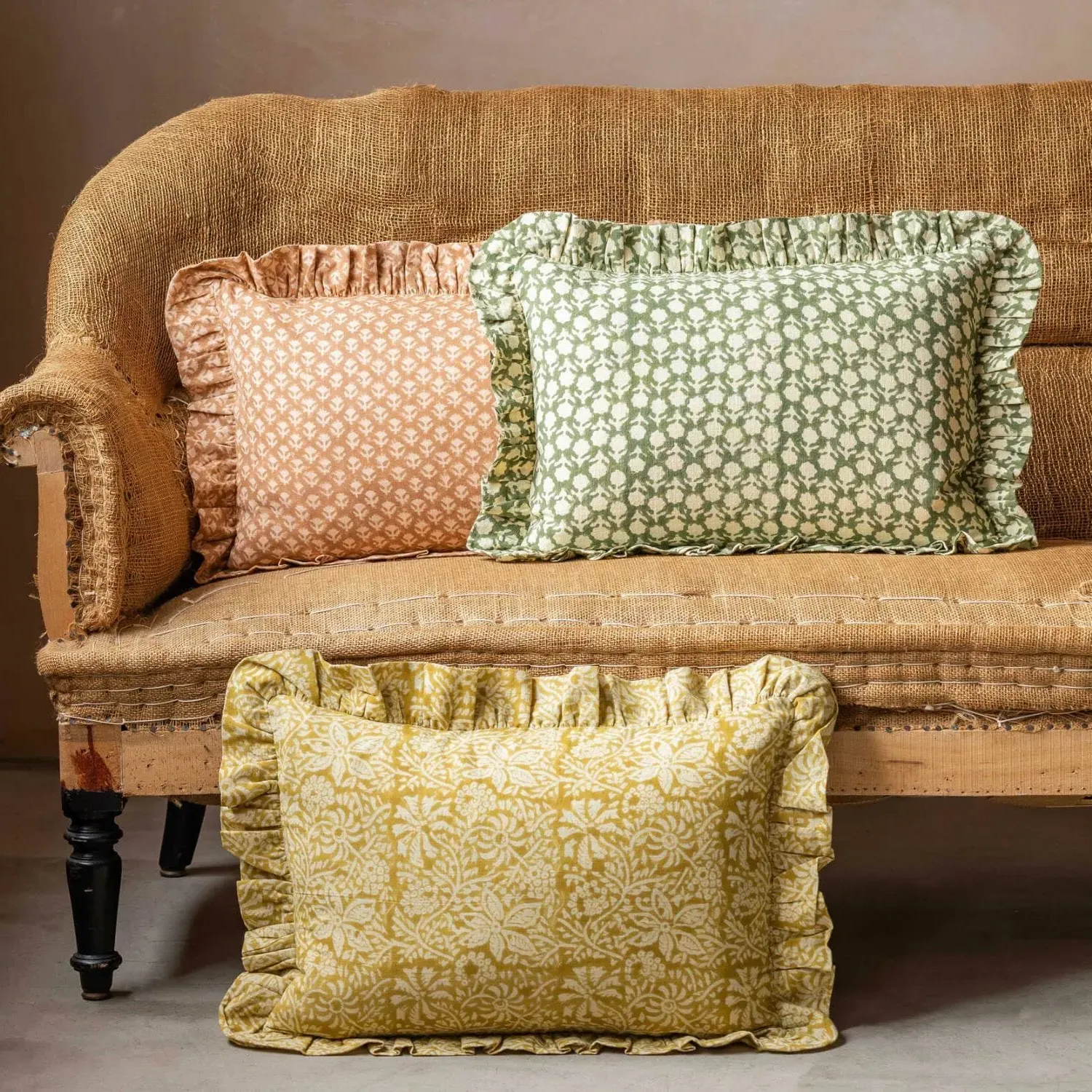 Esme Small Rectangular Cushion - Mustard, Cotton