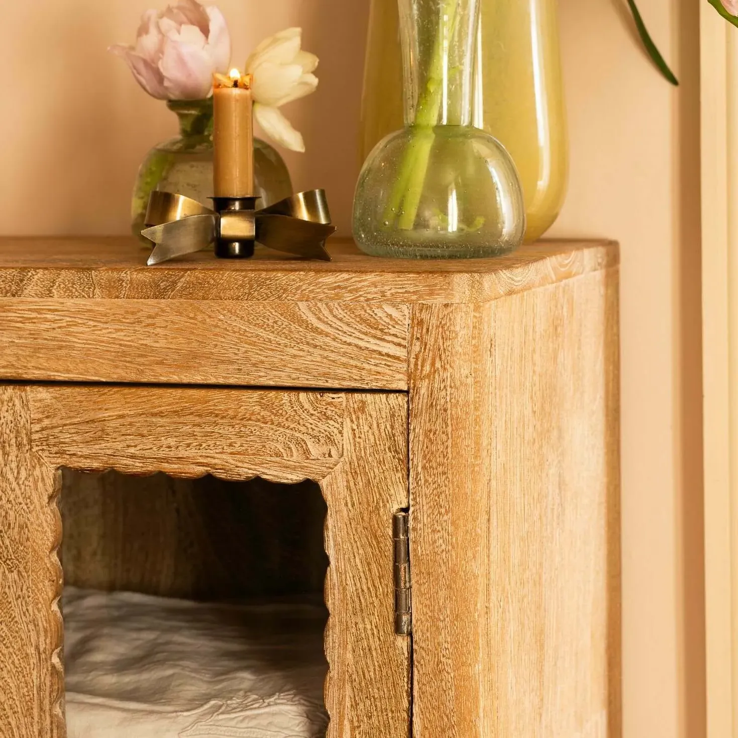 Ethan Wooden & Glass Cabinet - Whitewashed