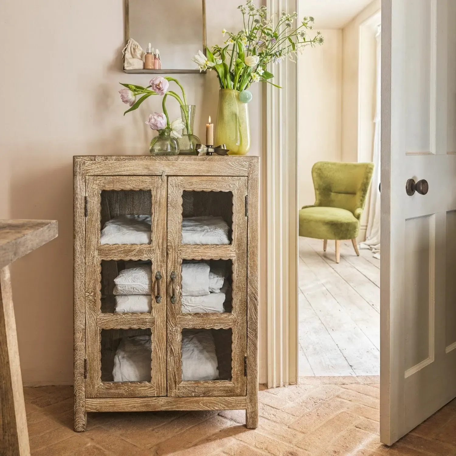 Ethan Wooden & Glass Cabinet - Whitewashed image