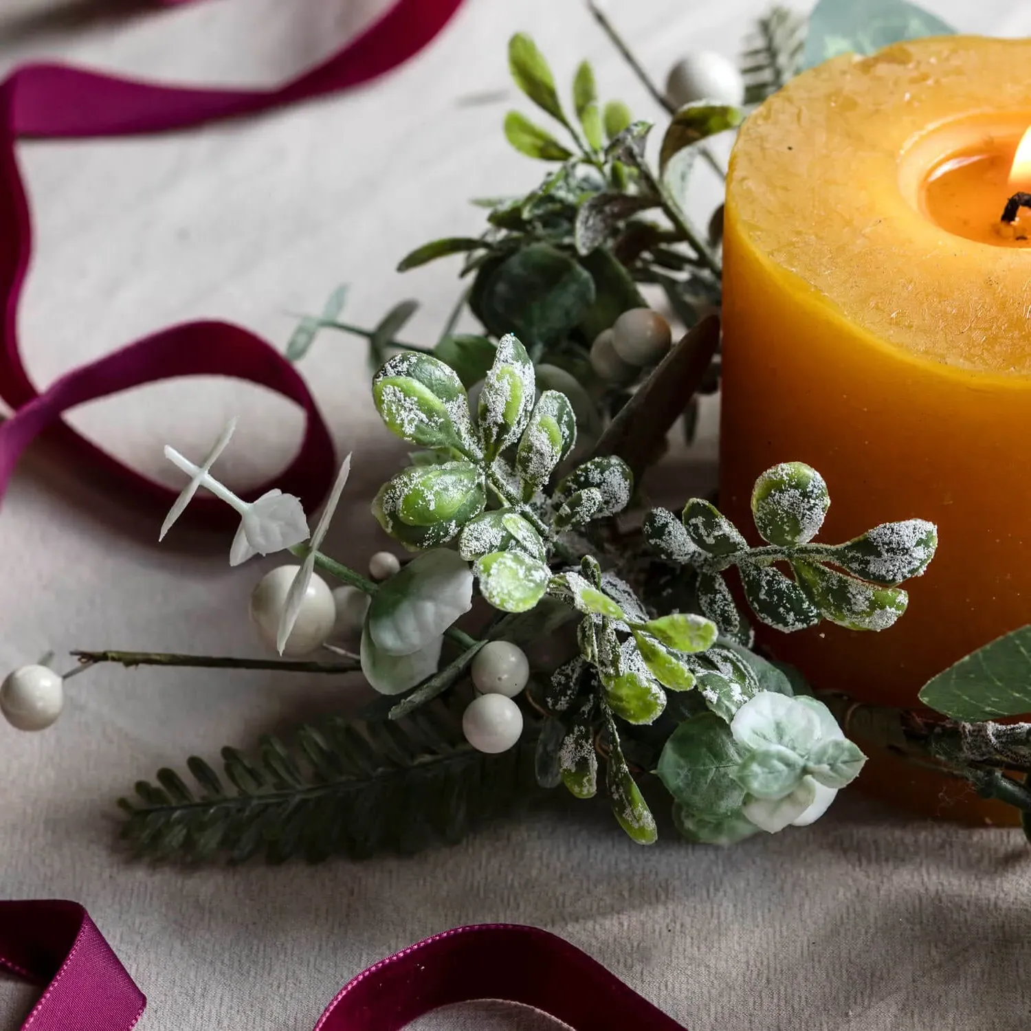 Eucalyptus Candle Ring - Snow-Sprayed, Acrylic