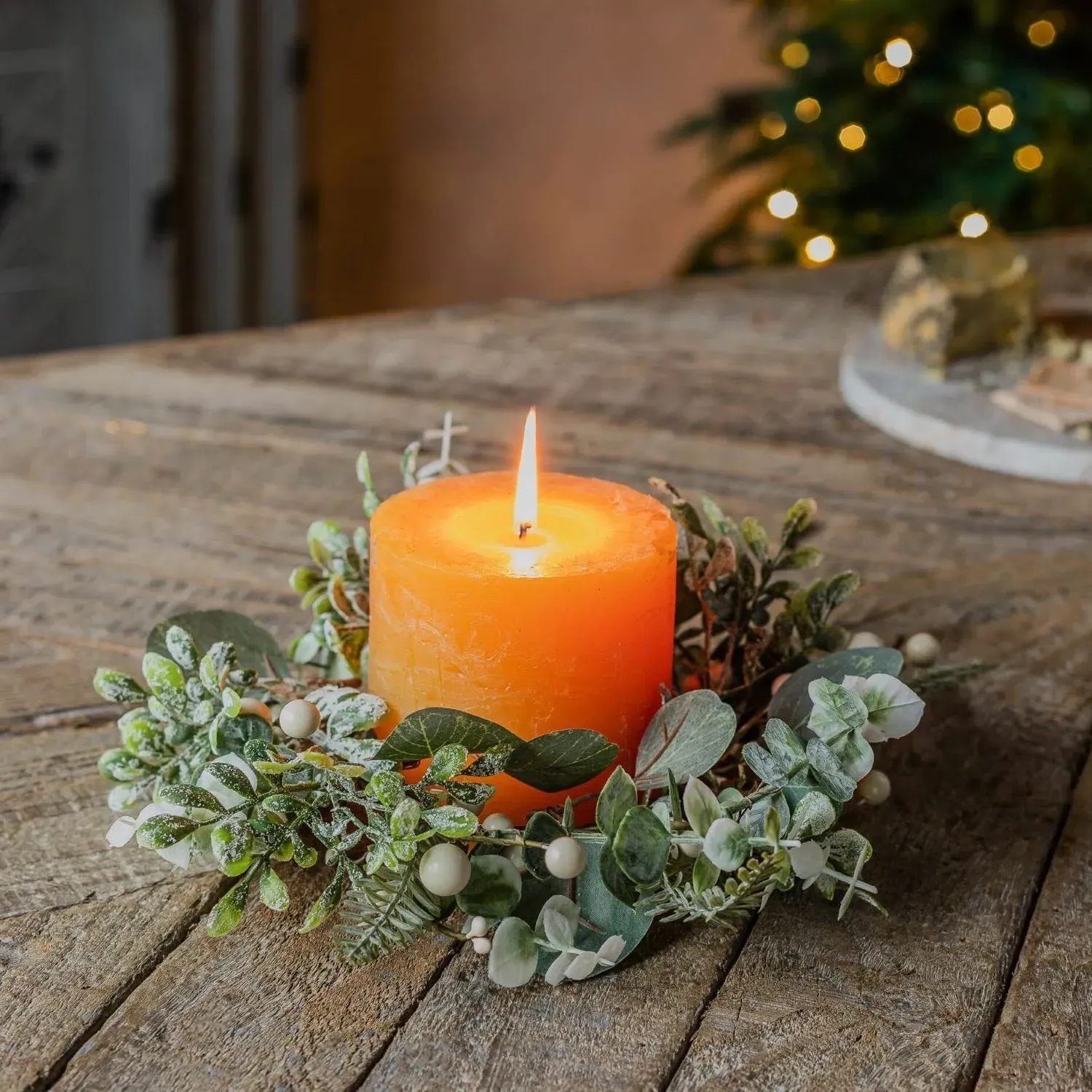 Eucalyptus Candle Ring - Snow-Sprayed, Acrylic