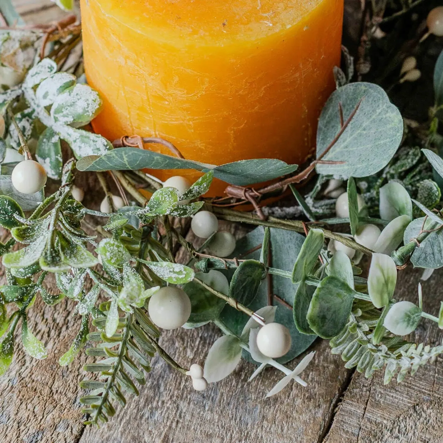 Eucalyptus Candle Ring - Snow-Sprayed, Acrylic