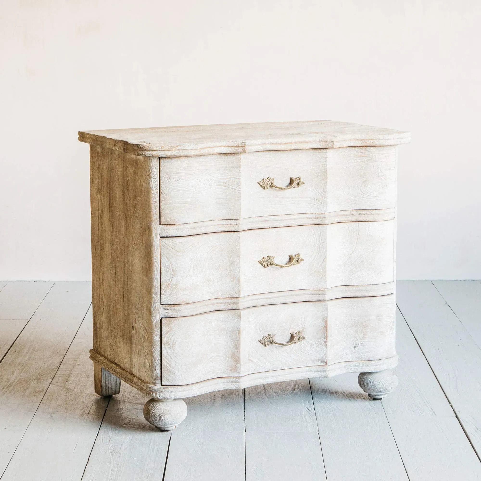 Evelyn Bedside Table with Storage - Whitewashed, Mango Wood