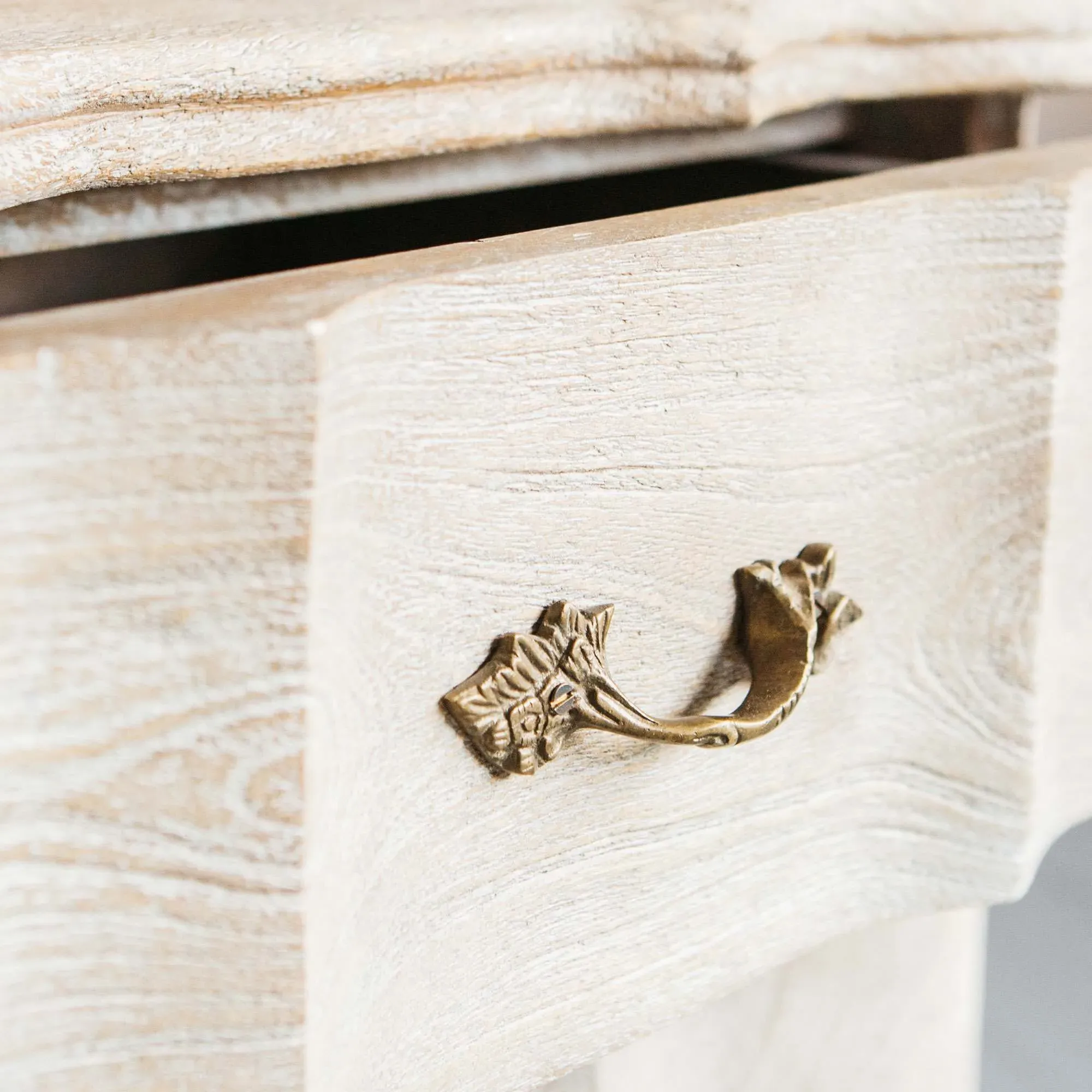 Evelyn Bedside Table with Storage - Whitewashed, Mango Wood