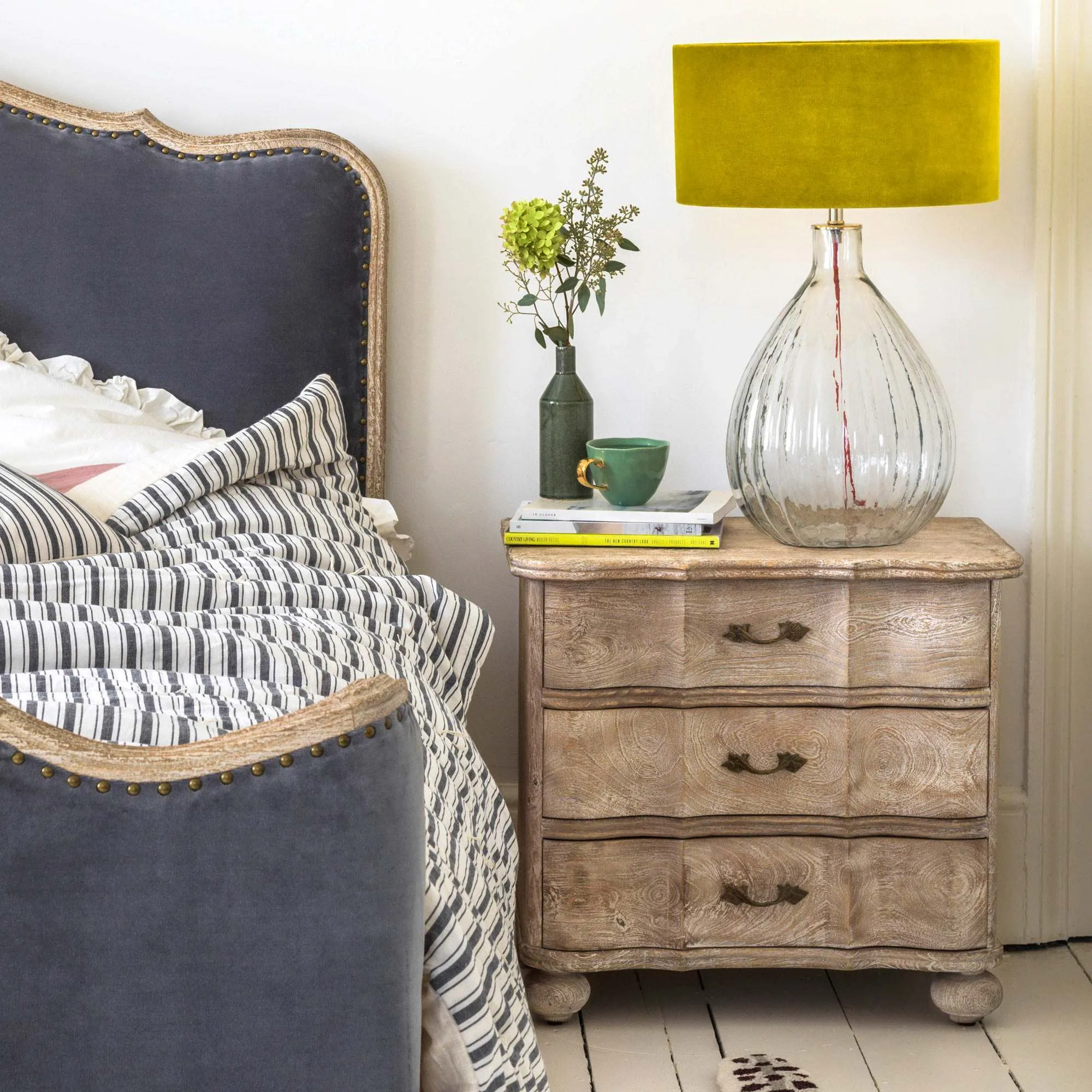 Evelyn Bedside Table with Storage - Whitewashed, Mango Wood image