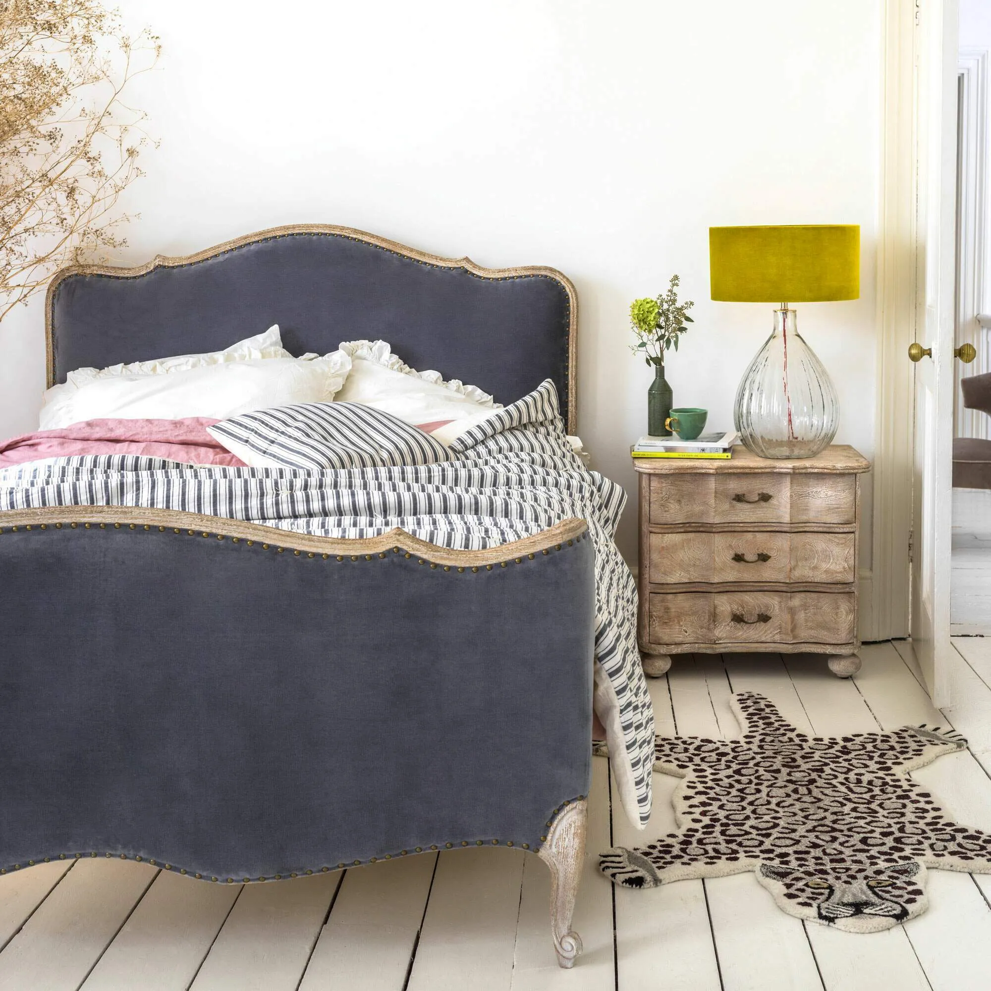 Evelyn King Size Bed Frame - Grey, Velvet