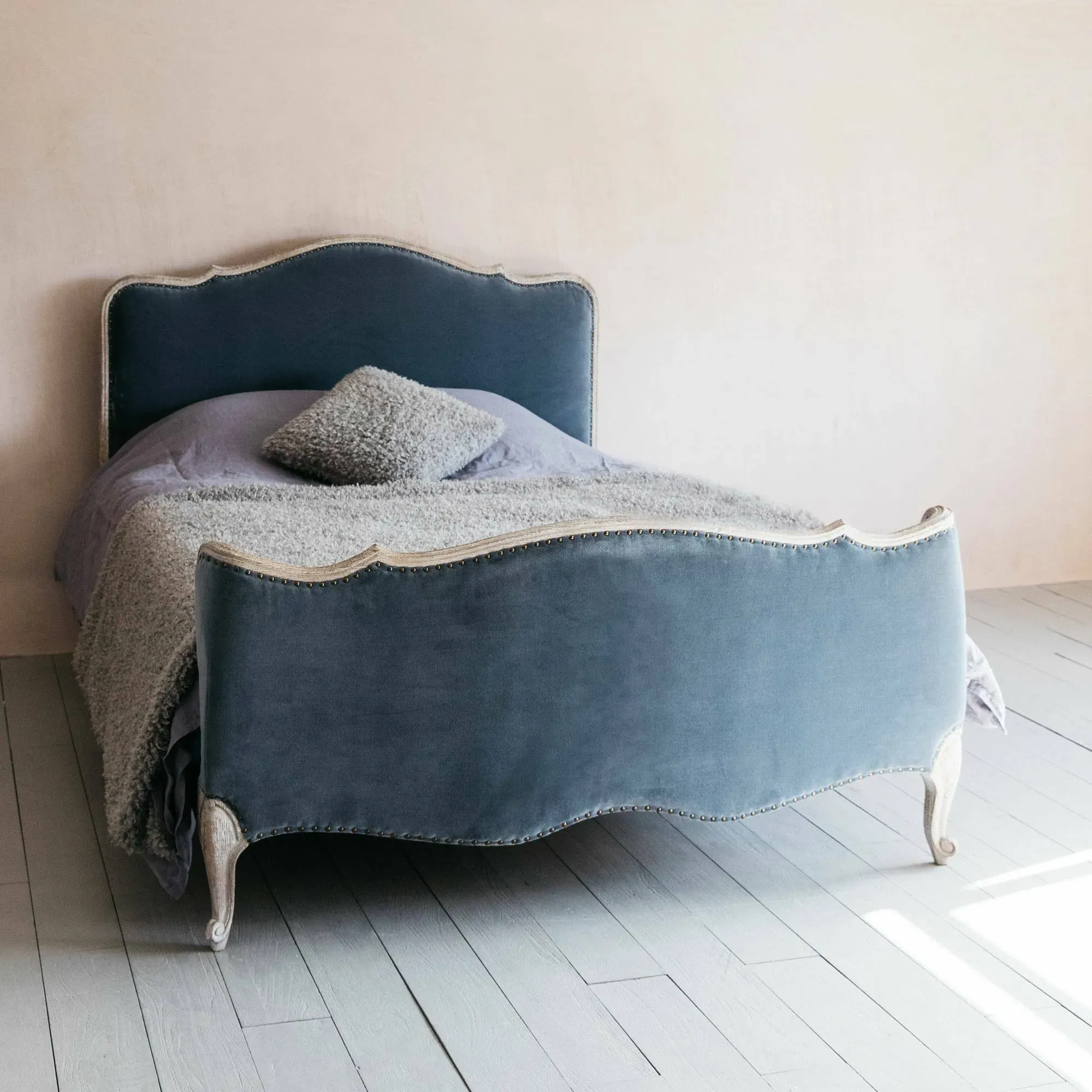 Evelyn King Size Bed Frame - Grey, Velvet