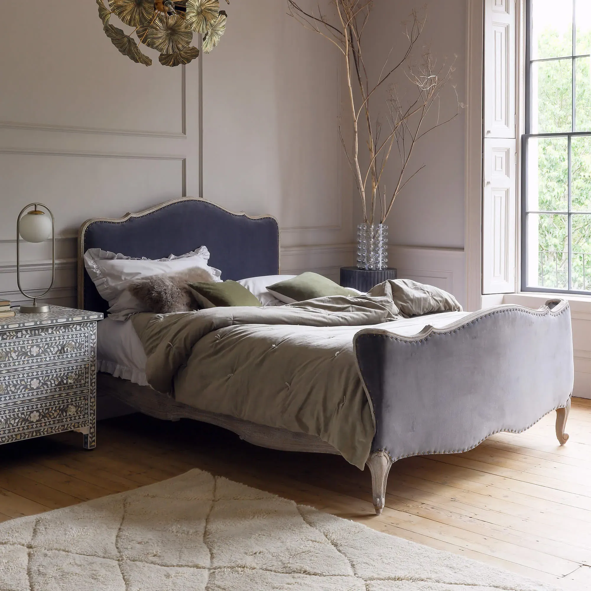 Evelyn King Size Bed Frame - Grey, Velvet image