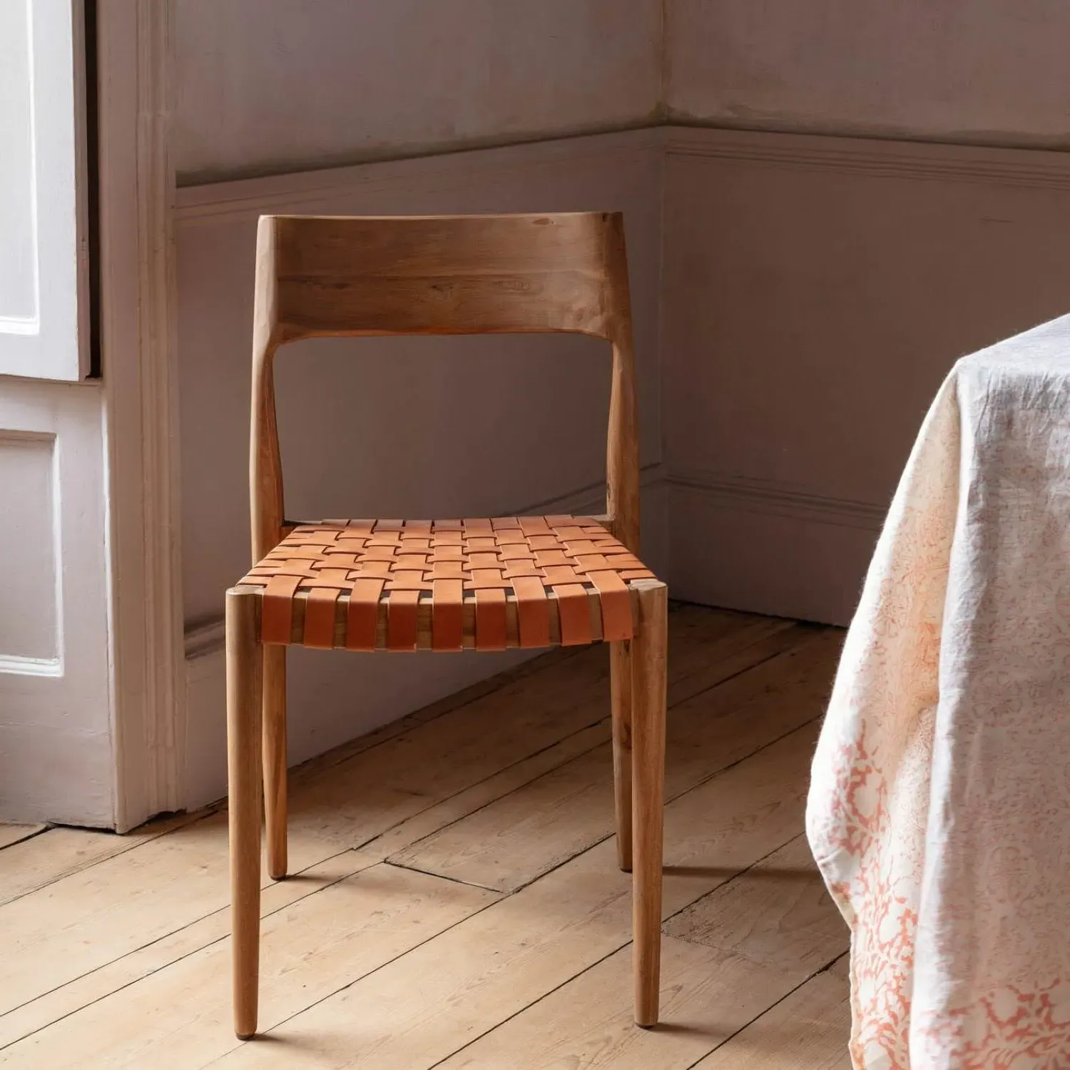 Everly Leather Chair - Brown, Teak