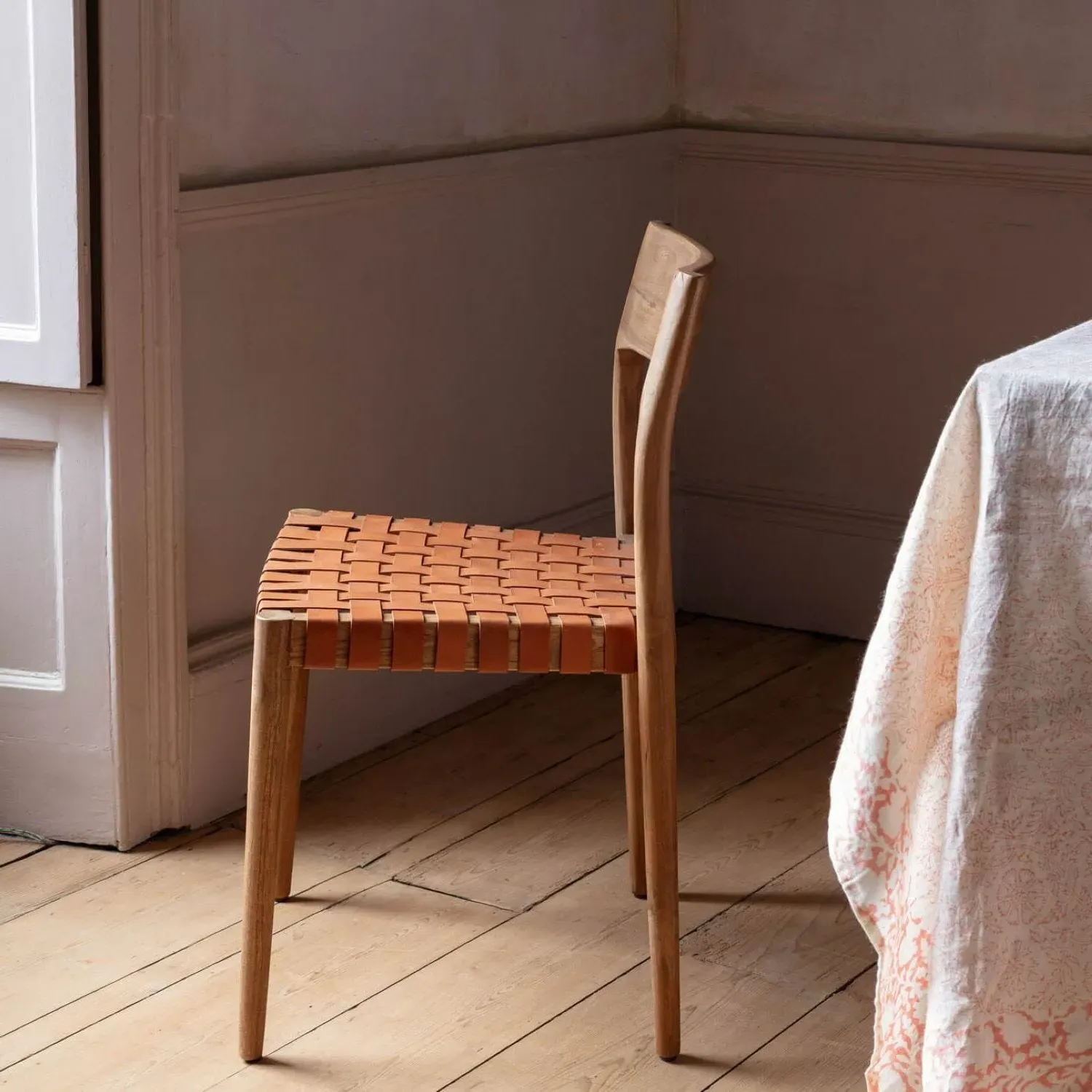 Everly Leather Chair - Brown, Teak