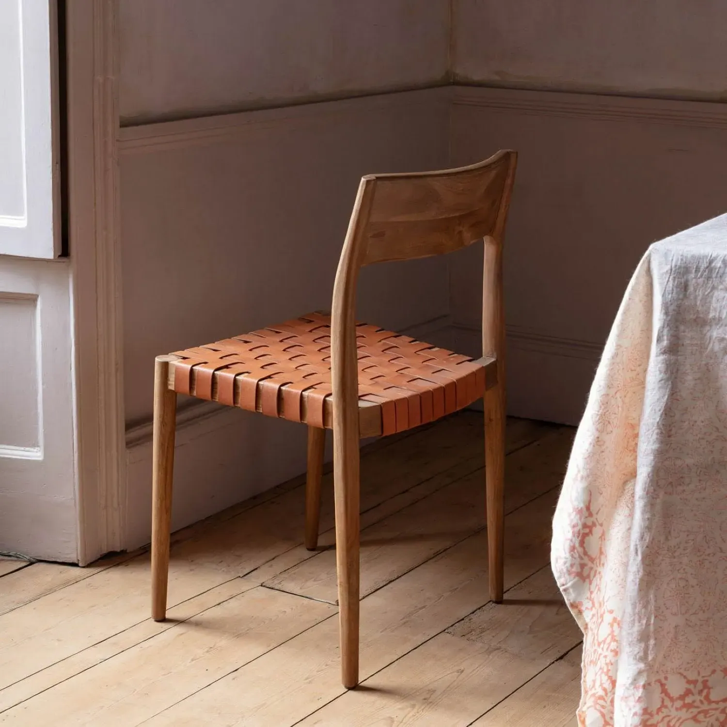 Everly Leather Chair - Brown, Teak