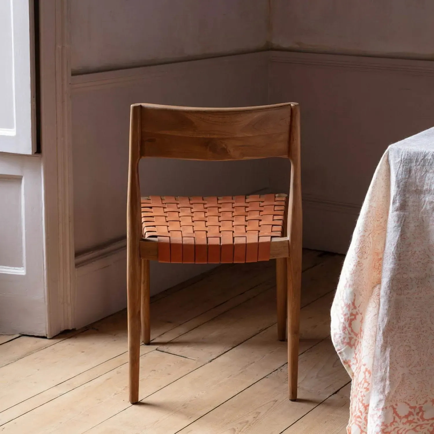 Everly Leather Chair - Brown, Teak