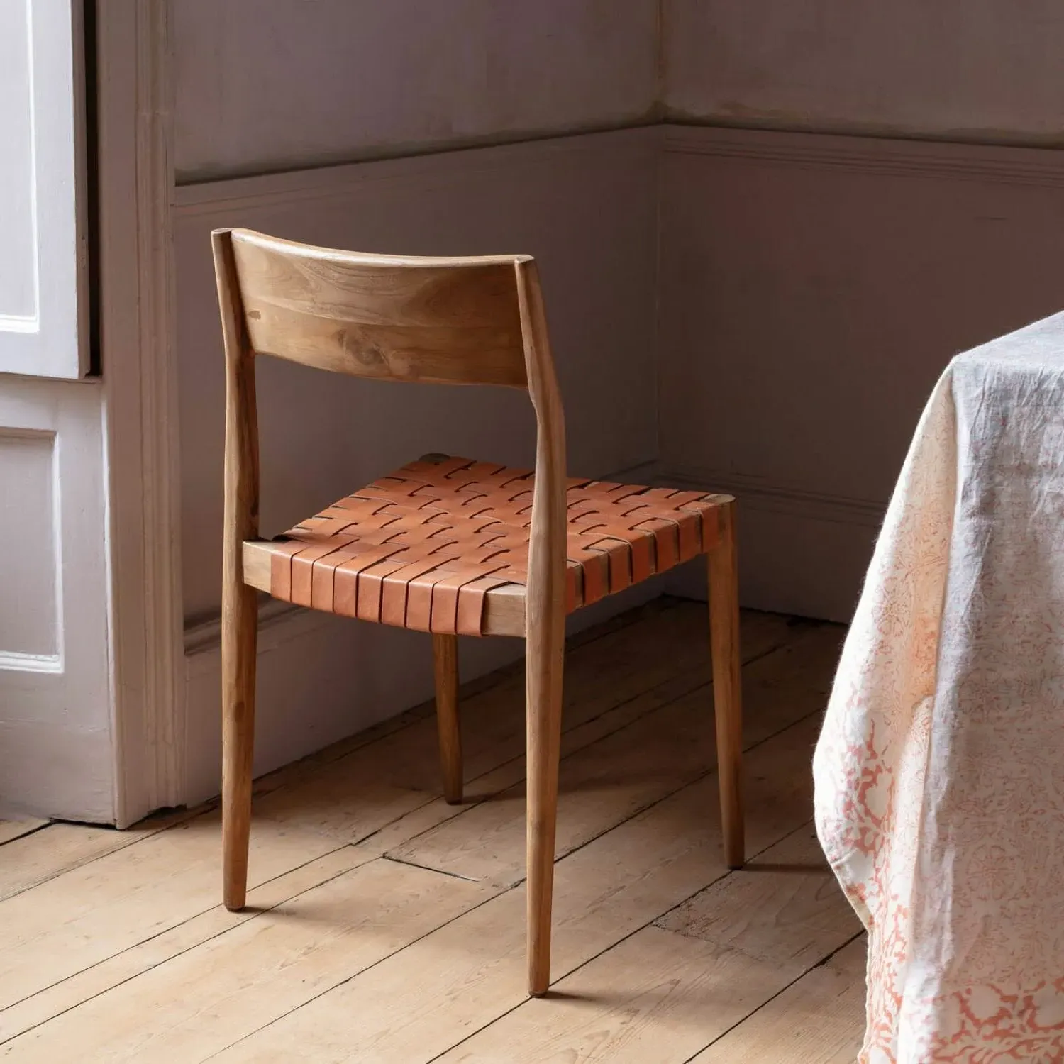 Everly Leather Chair - Brown, Teak