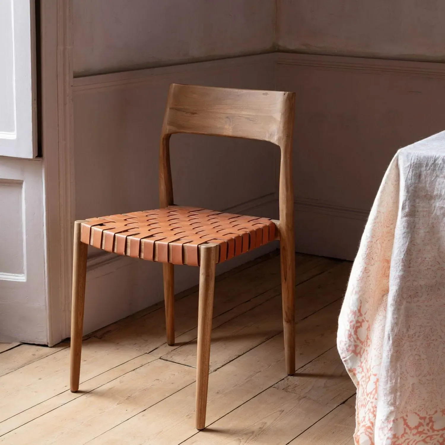 Everly Leather Chair - Brown, Teak image