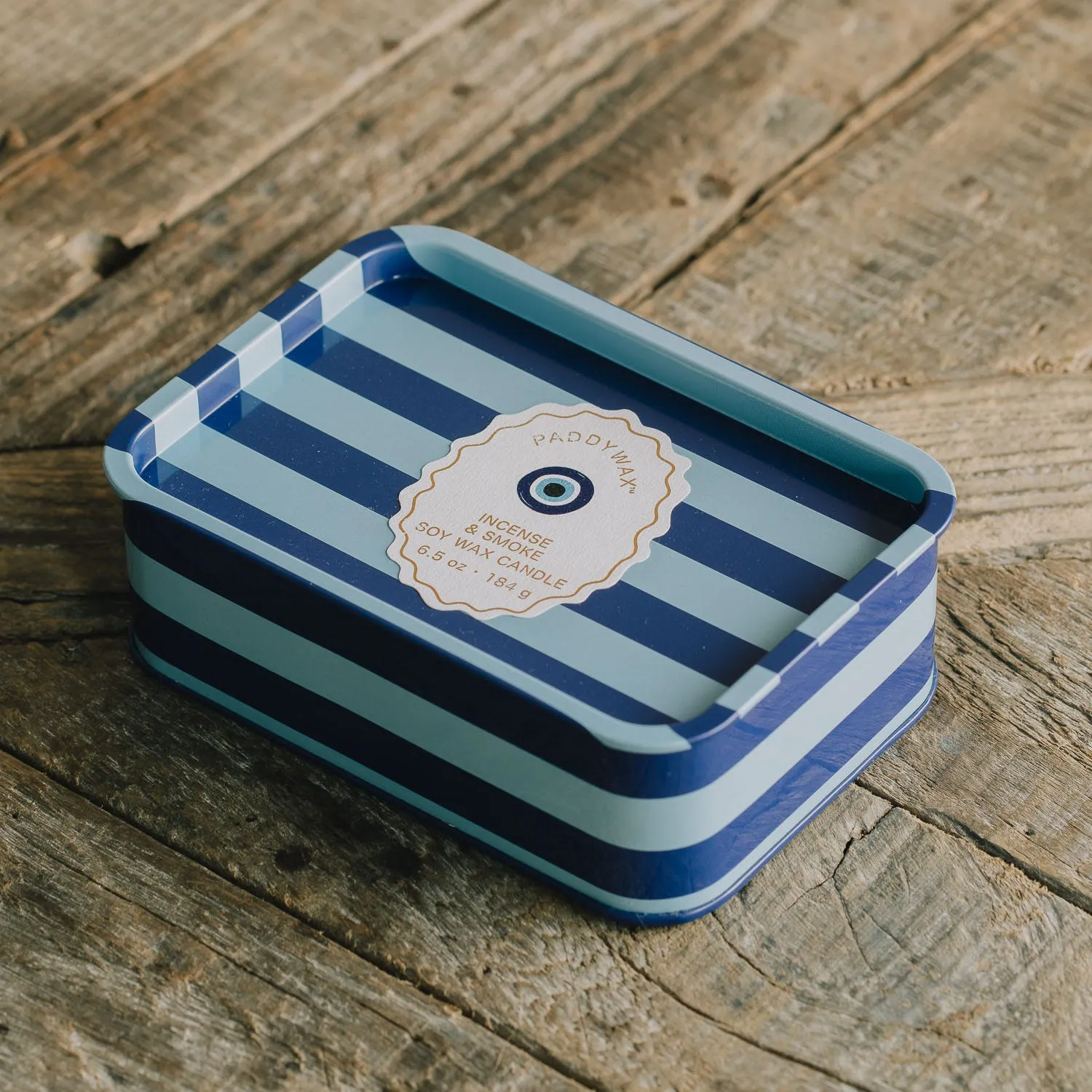Evil Eye & Blue Stripe Double Candle in Tin