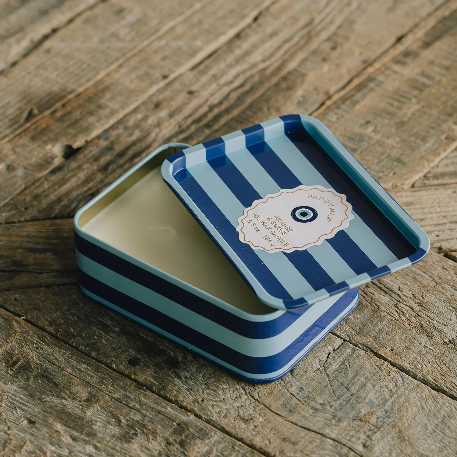 Evil Eye & Blue Stripe Double Candle in Tin