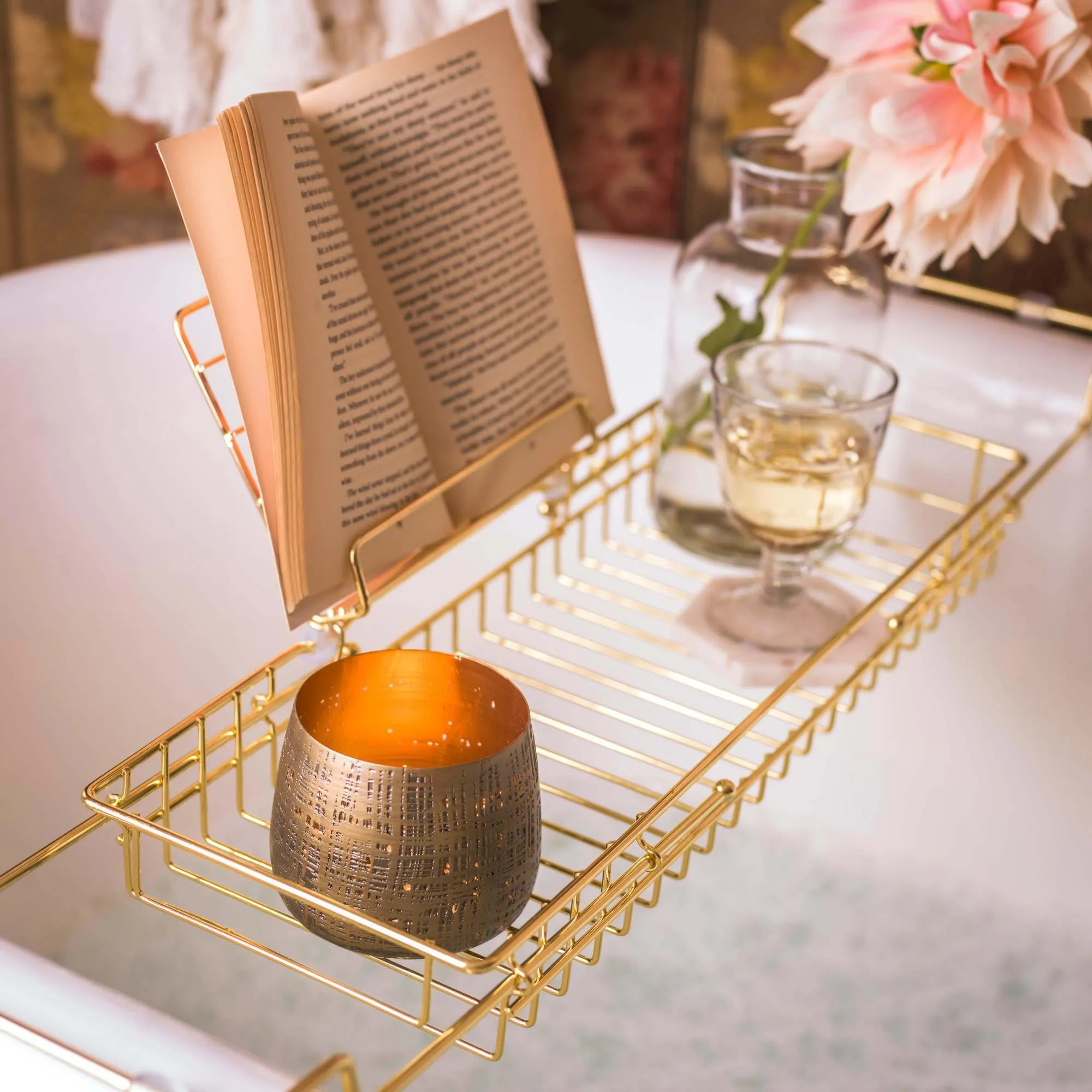 Extendable Bath Caddy with Stand - Gold image