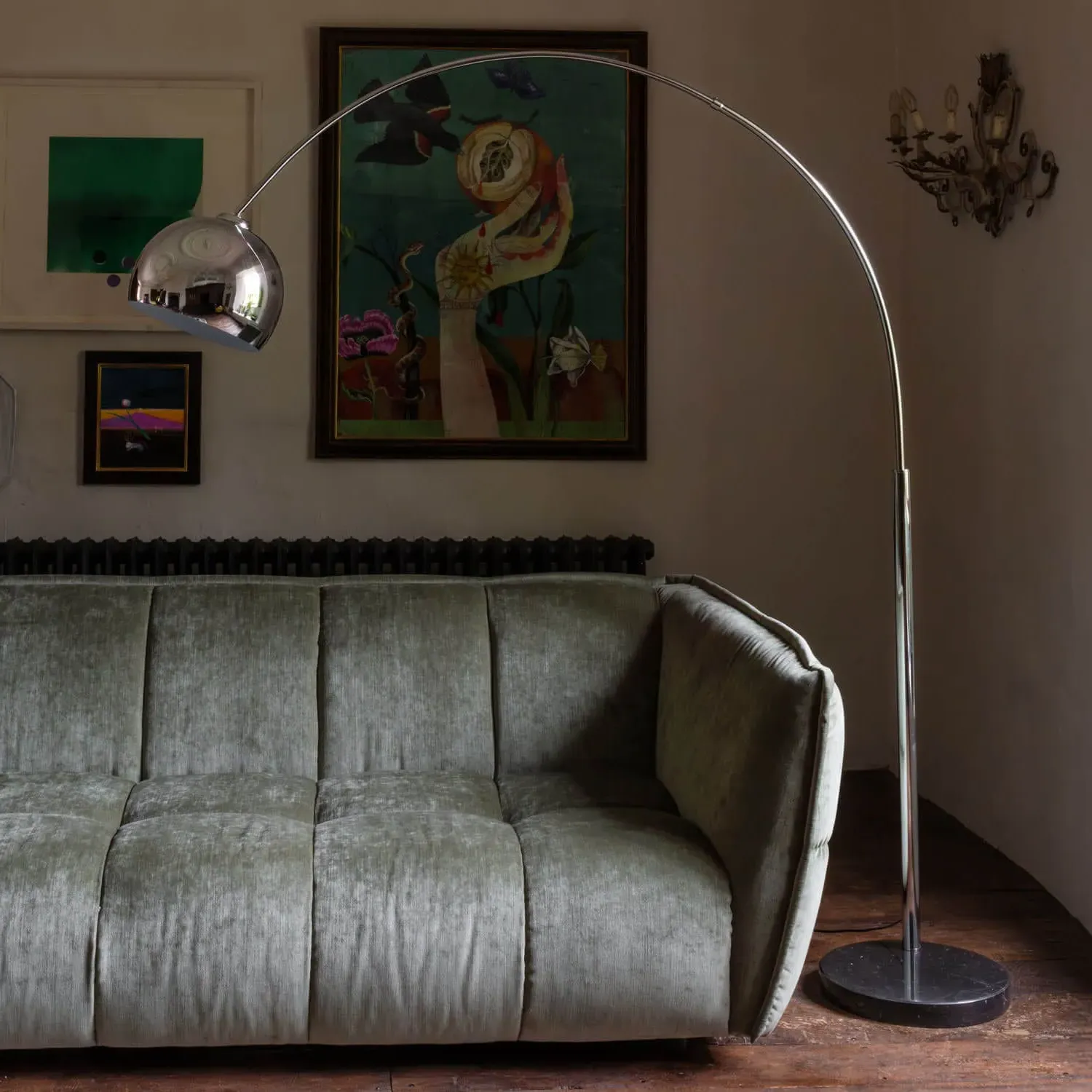 Extending Floor Lamp - Black Marble, Chrome image