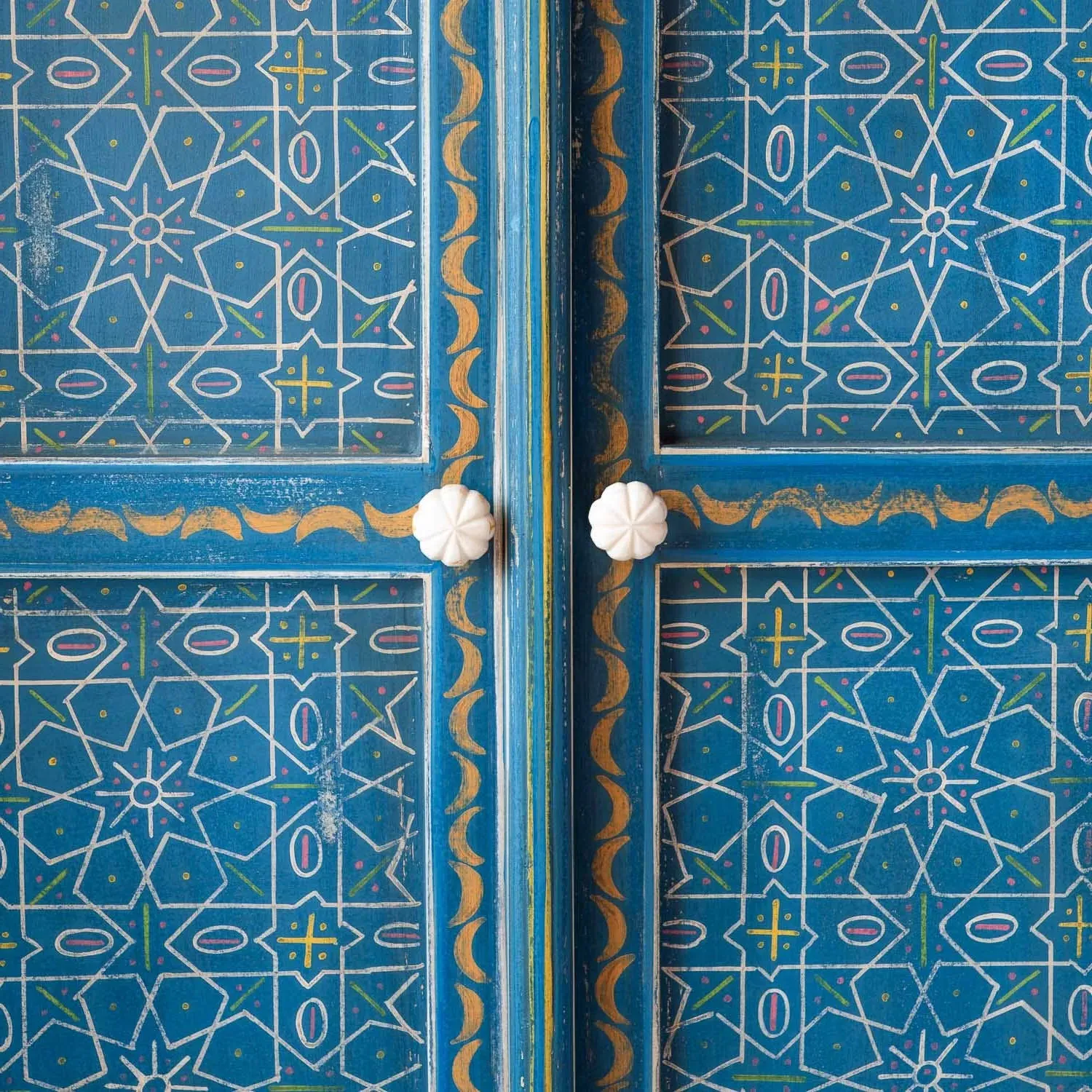 Faiza Painted Wooden Cabinet - Aqua Blue, Mango Wood