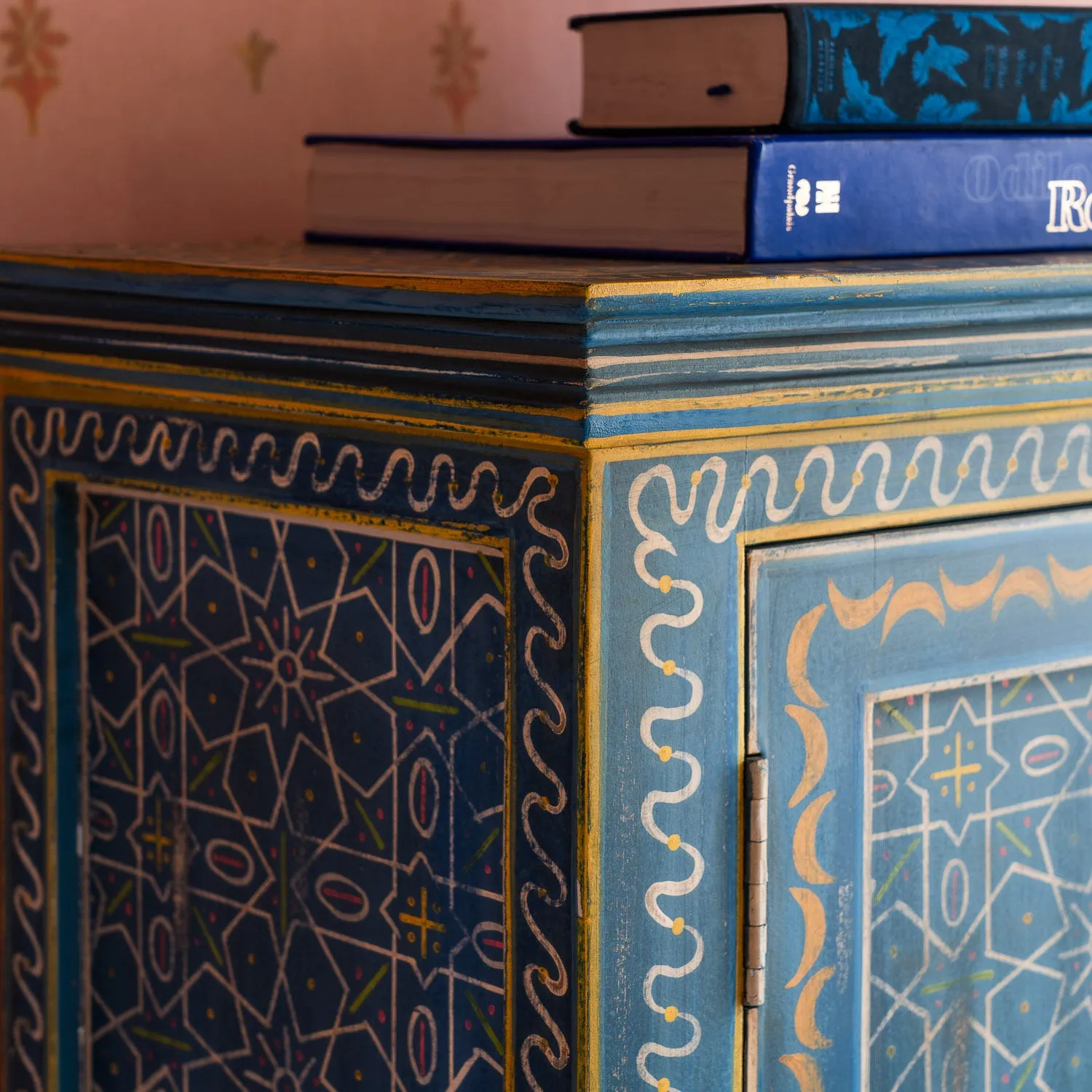 Faiza Painted Wooden Cabinet - Aqua Blue, Mango Wood