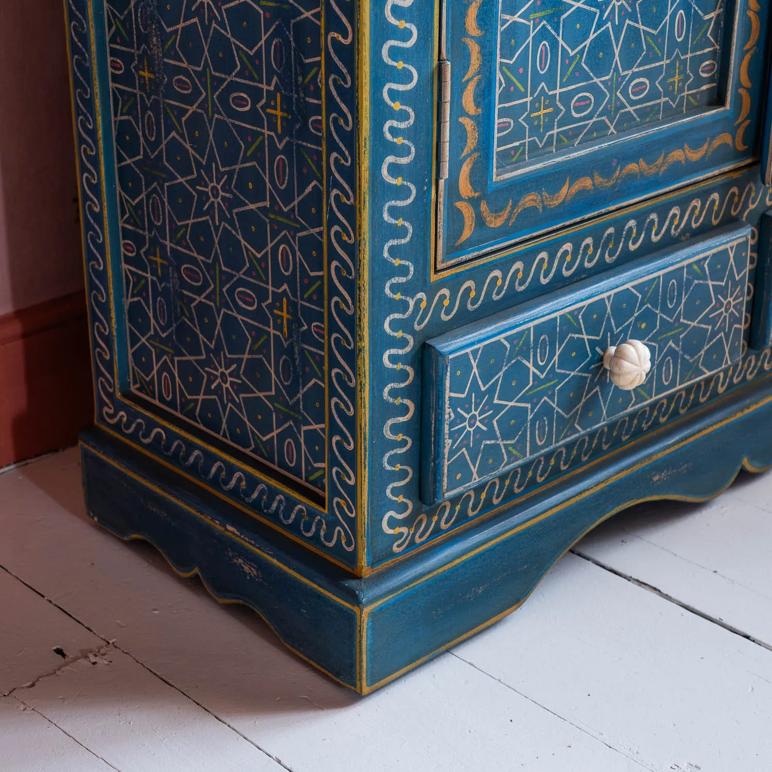 Faiza Painted Wooden Cabinet - Aqua Blue, Mango Wood