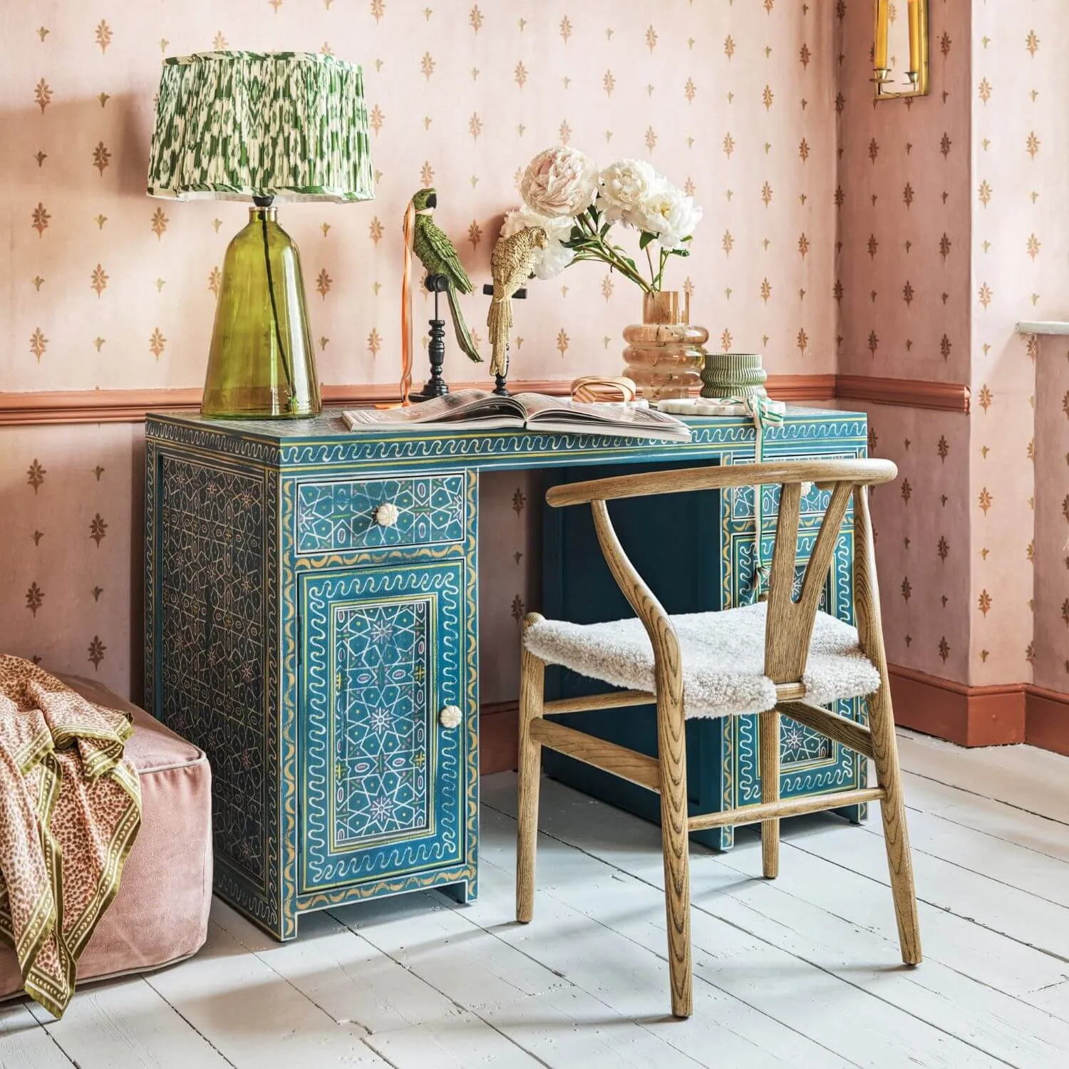 Faiza Painted Wooden Desk - Aqua Blue, Mango Wood image