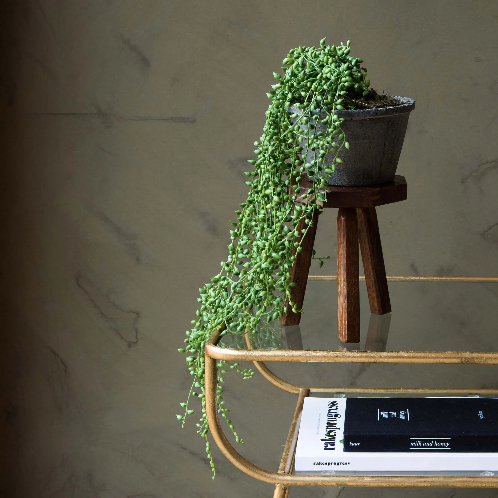 Faux String of Pearls in Pot - Green