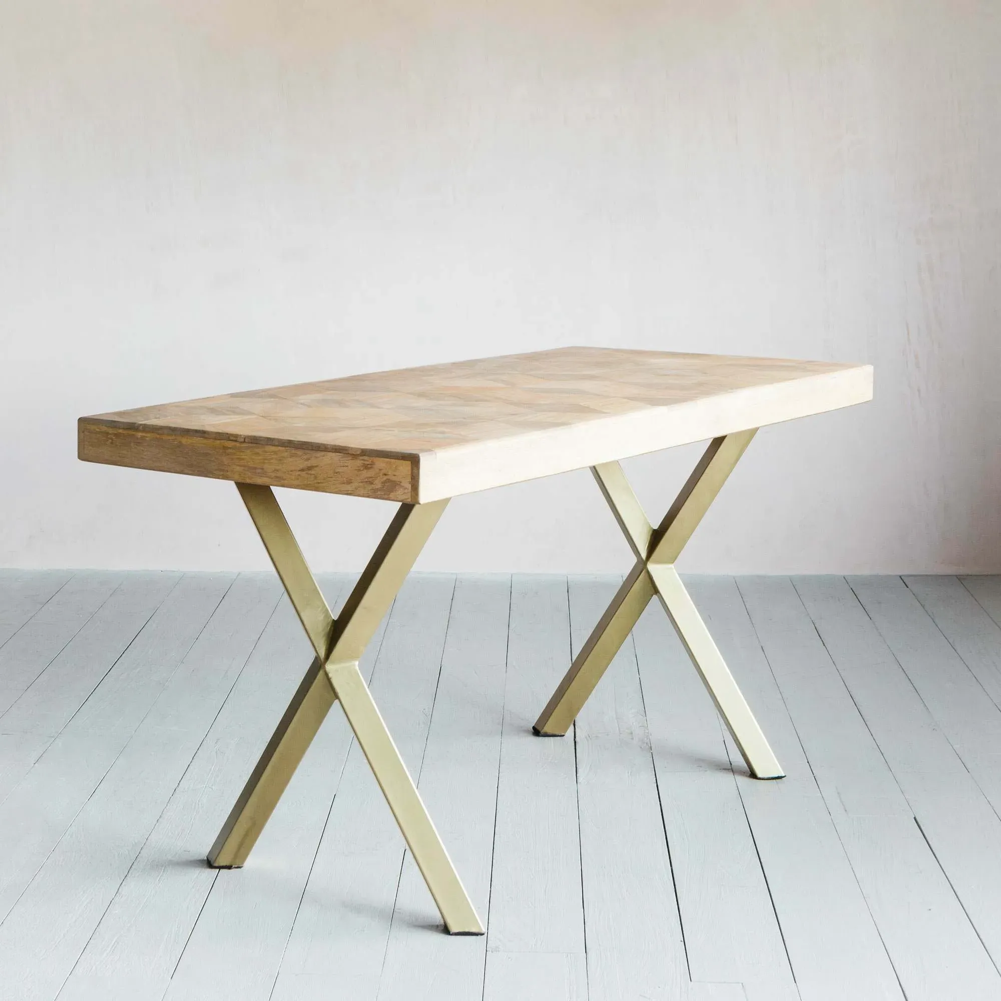 Faye Parquetry Desk - Wood, Brass