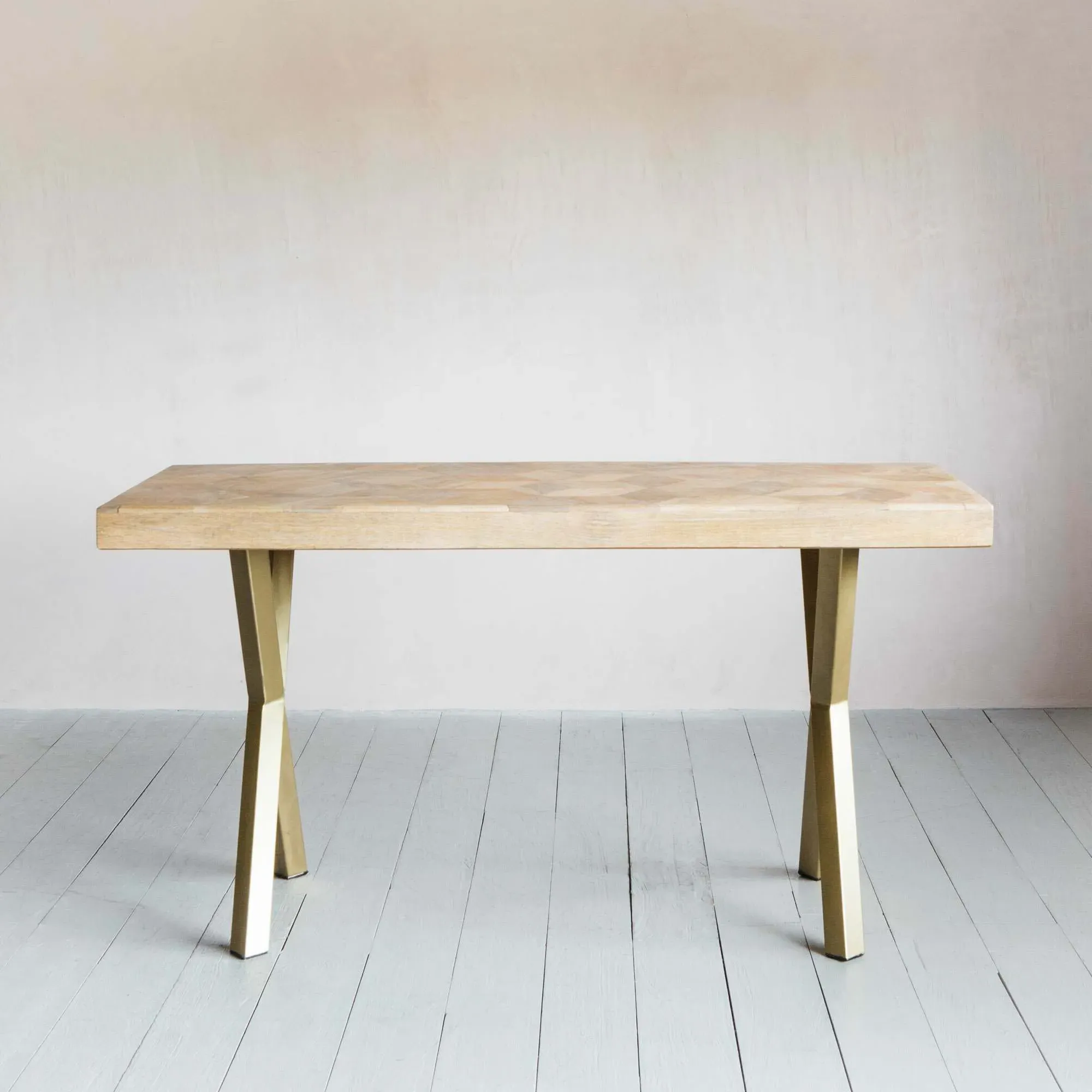Faye Parquetry Desk - Wood, Brass