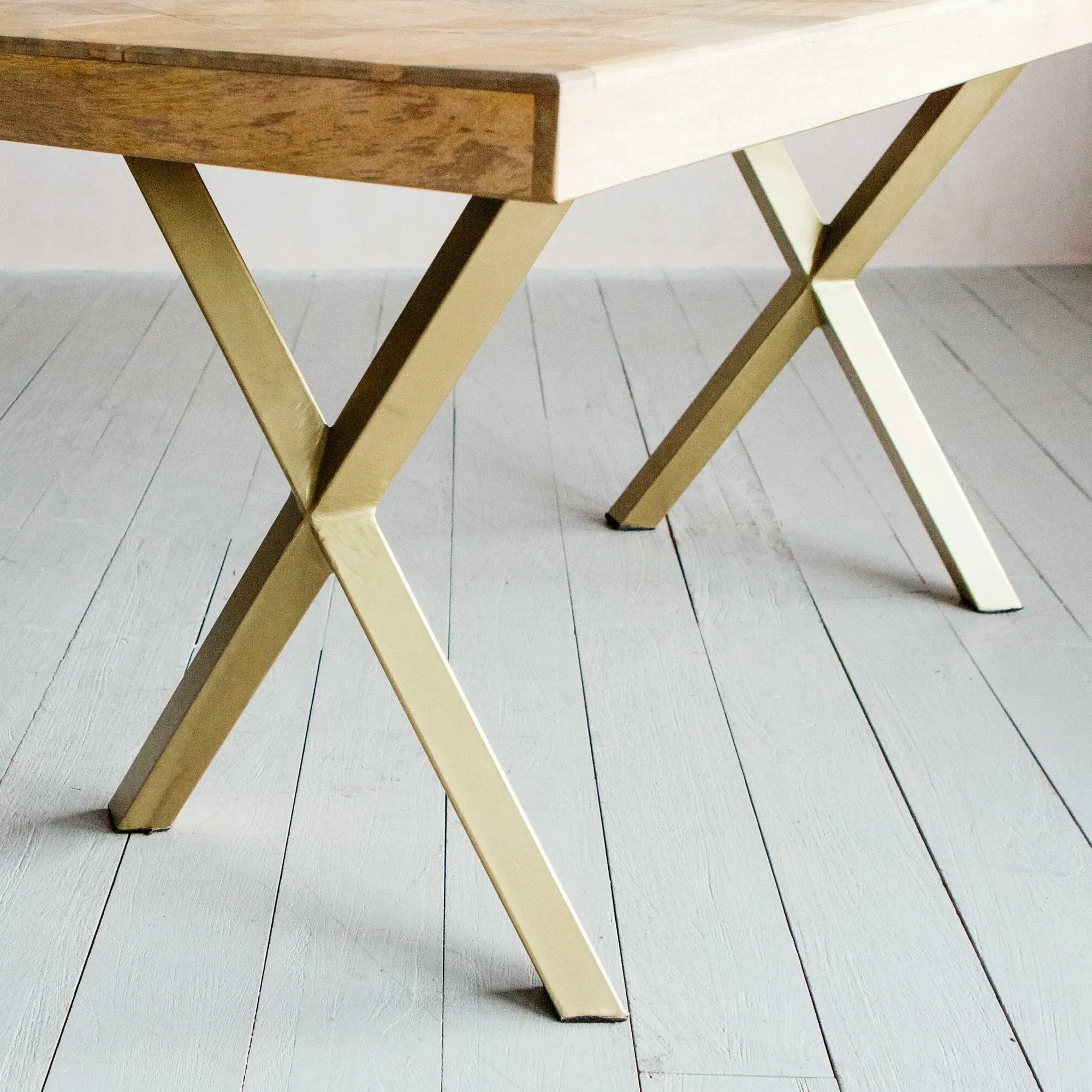 Faye Parquetry Desk - Wood, Brass
