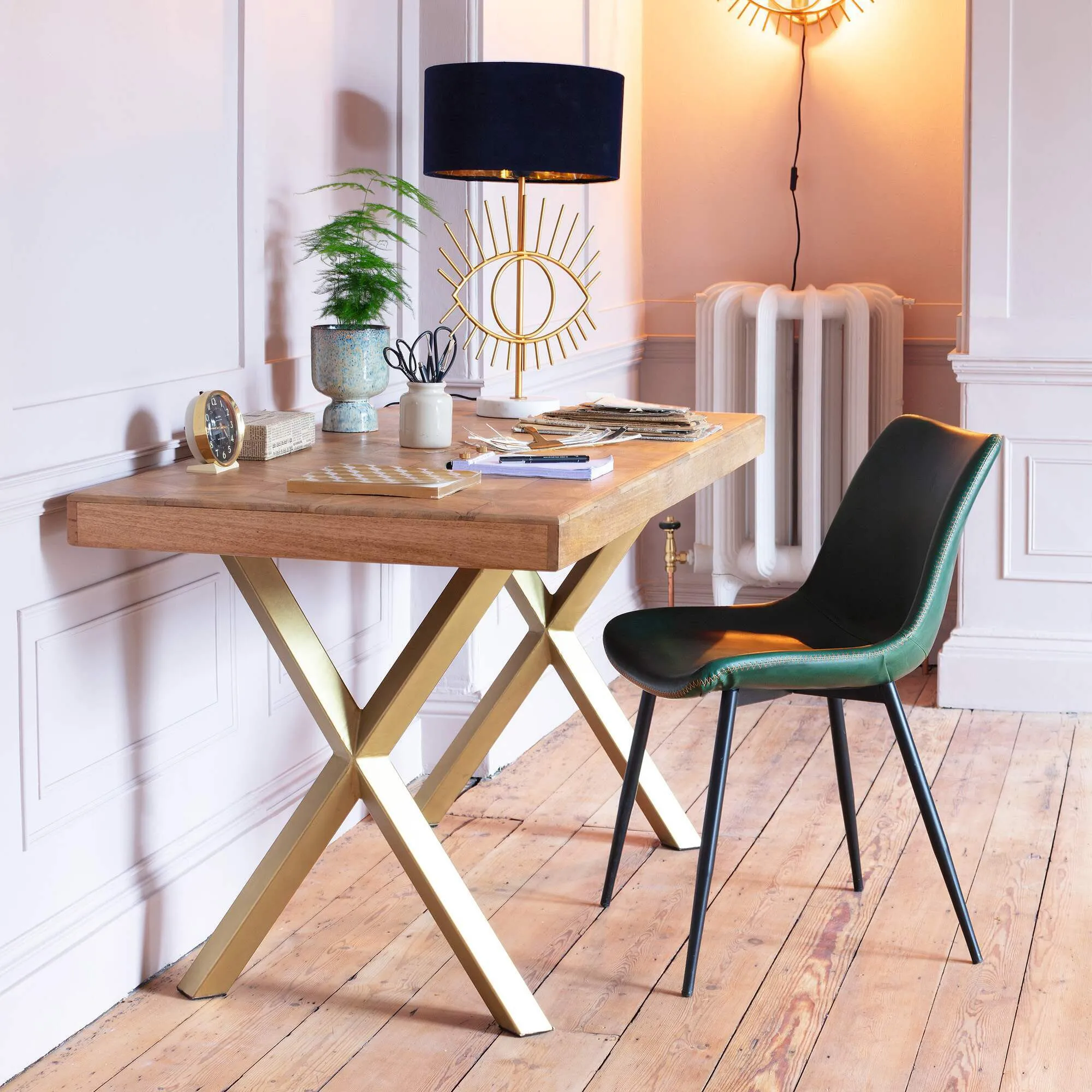 Faye Parquetry Desk - Wood, Brass image