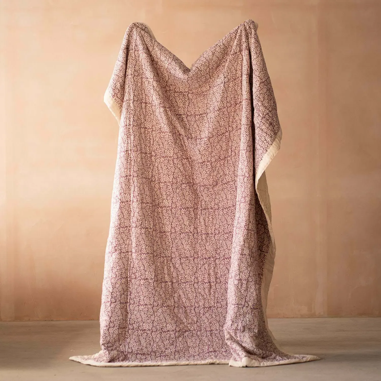 Fern Hand-Printed Quilt - Aubergine, Cotton