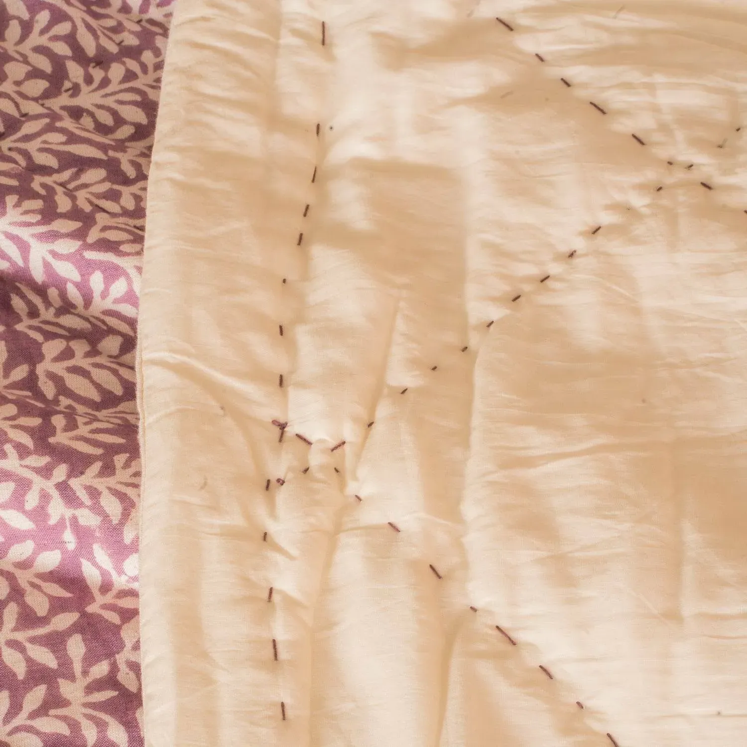 Fern Hand-Printed Quilt - Aubergine, Cotton