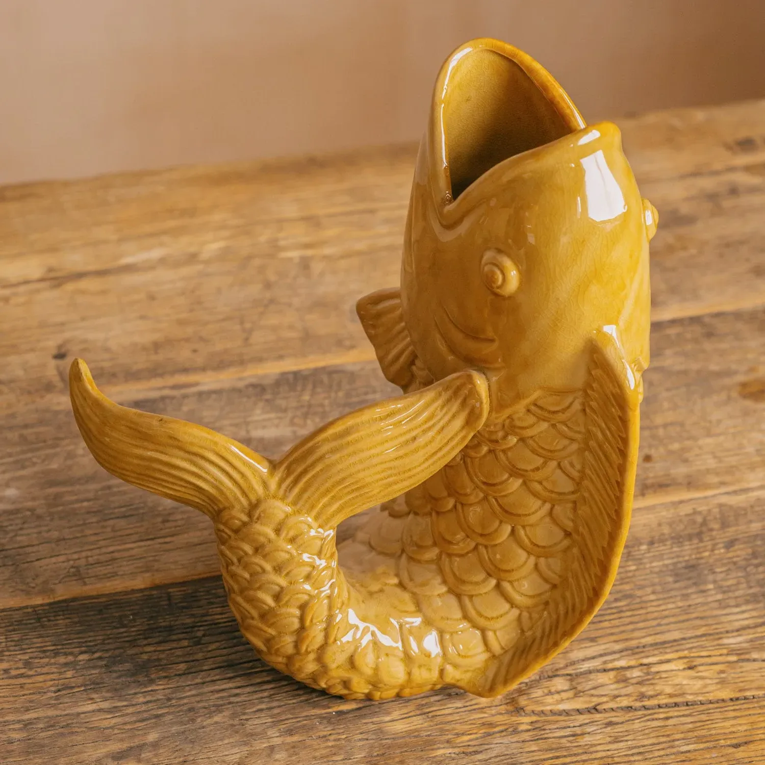 Fern the Fish Large Vase - Mustard Yellow, Stoneware