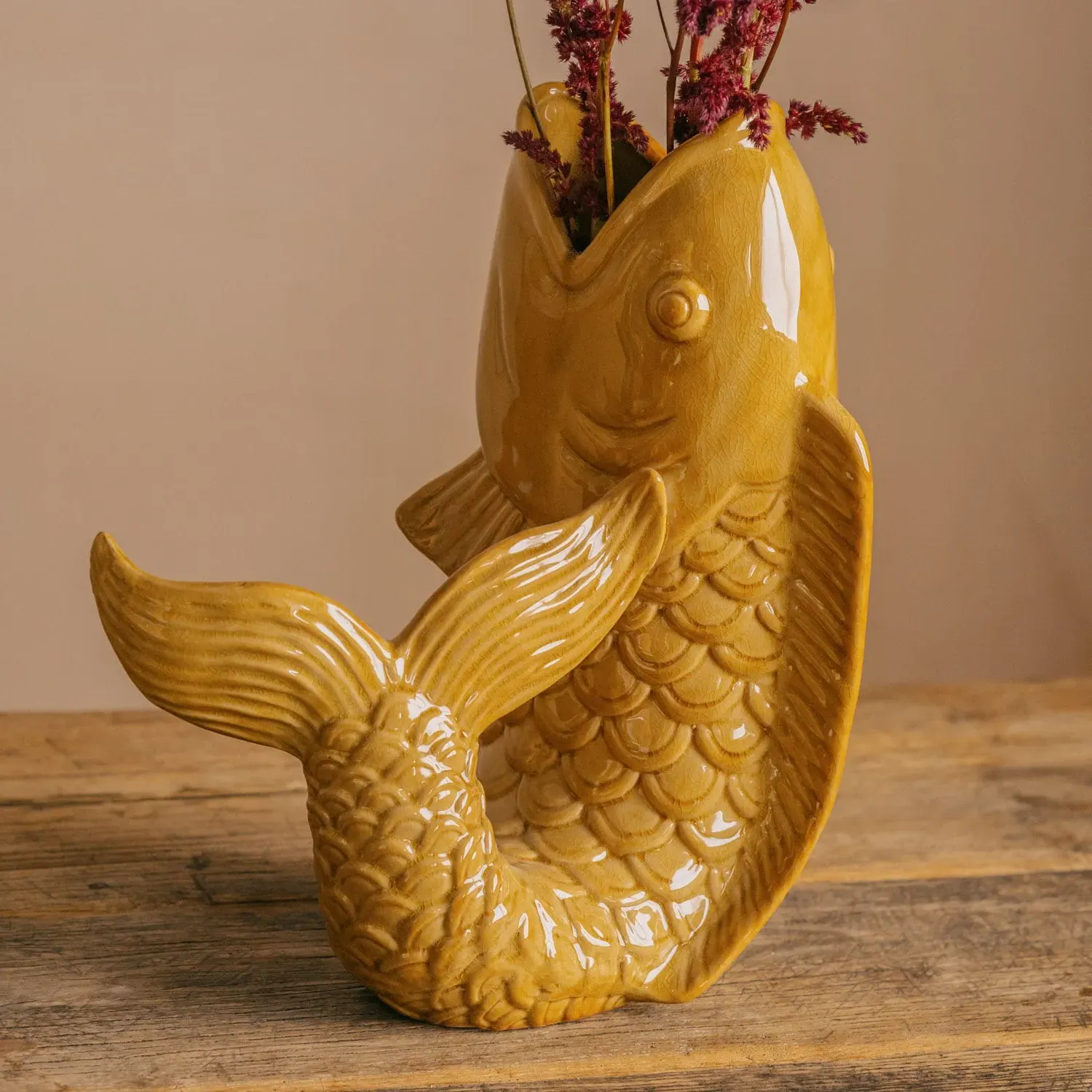Fern the Fish Large Vase - Mustard Yellow, Stoneware