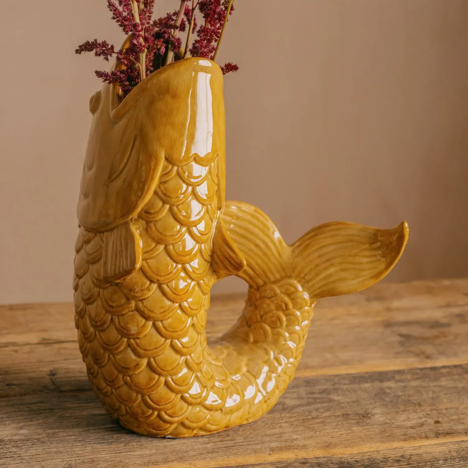 Fern the Fish Large Vase - Mustard Yellow, Stoneware