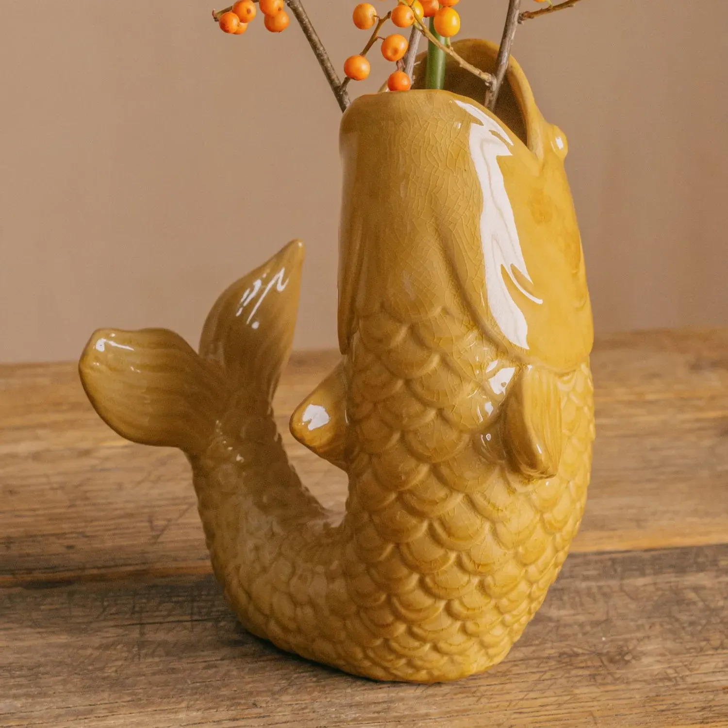 Fern the Fish Small Vase - Mustard Yellow, Stoneware