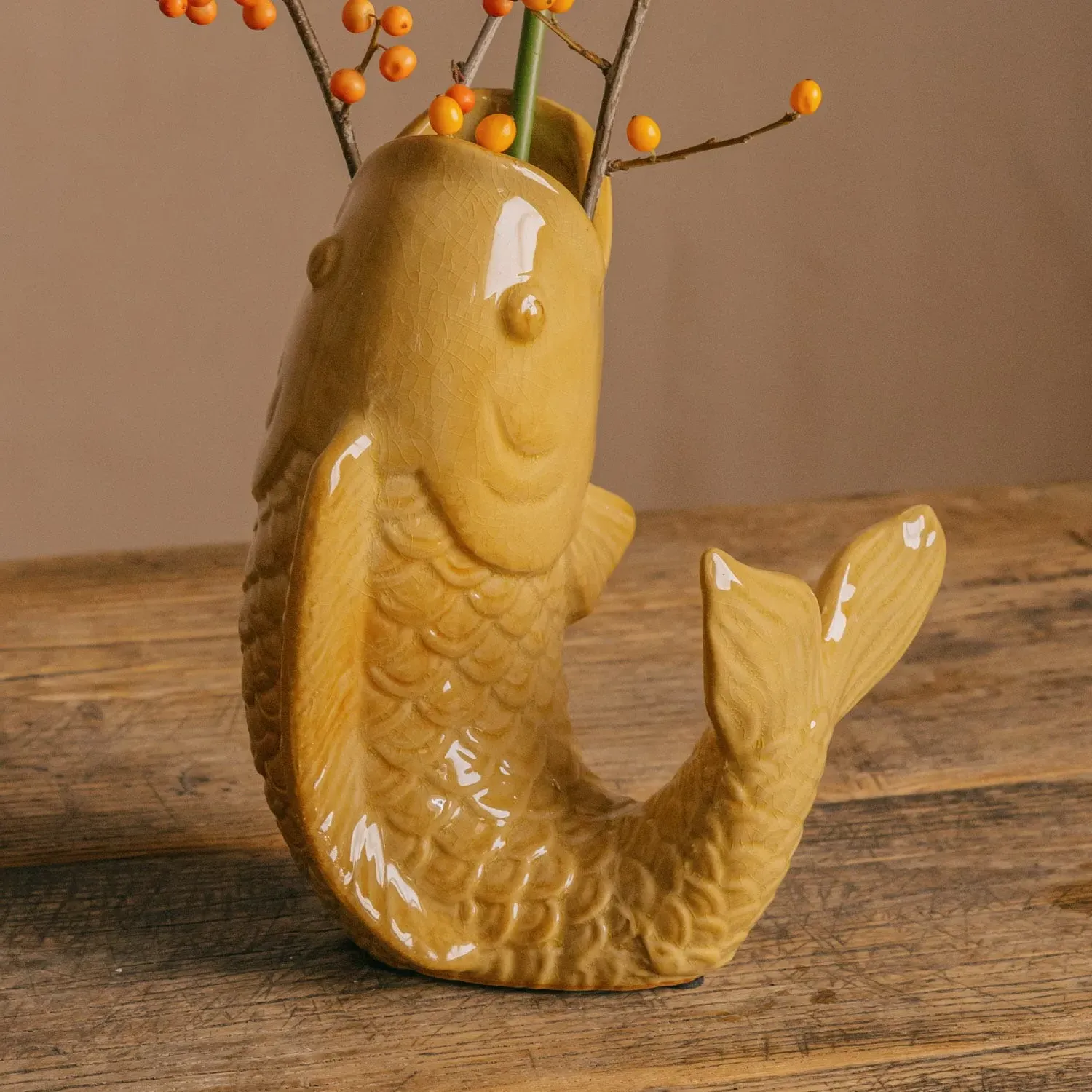 Fern the Fish Small Vase - Mustard Yellow, Stoneware