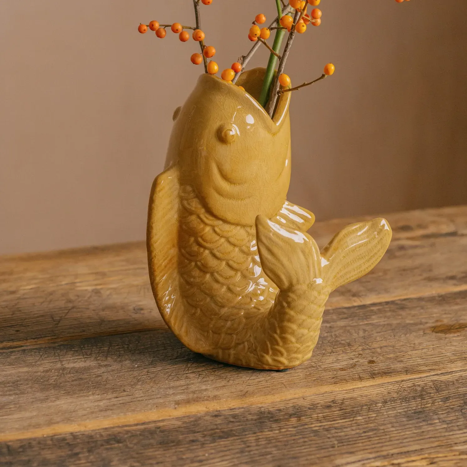 Fern the Fish Small Vase - Mustard Yellow, Stoneware