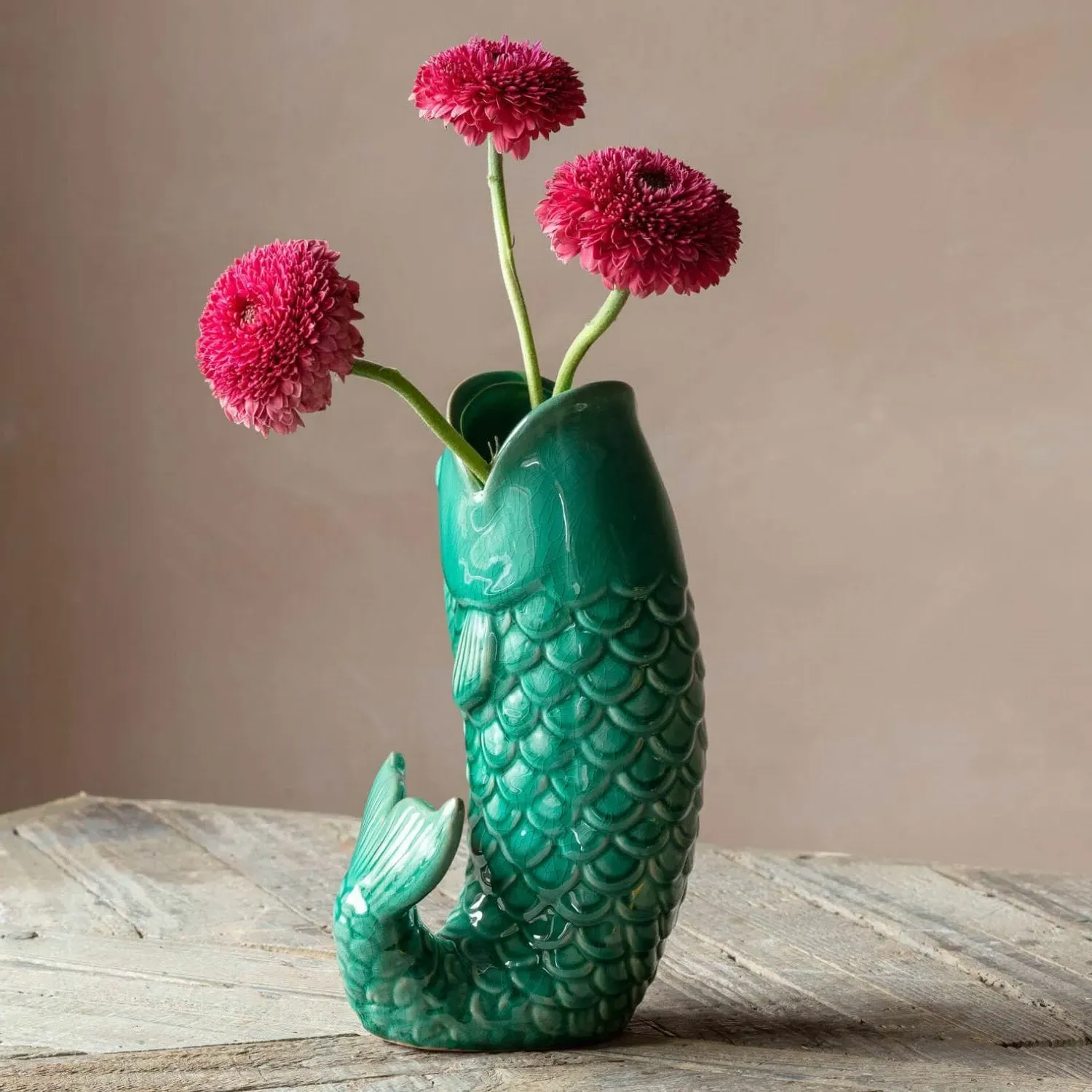 Fin the Fish Vase - Blue-Green, Ceramic