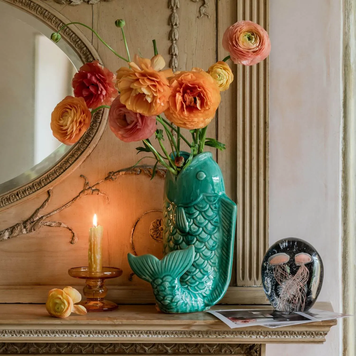 Fin the Fish Vase - Blue-Green, Ceramic image