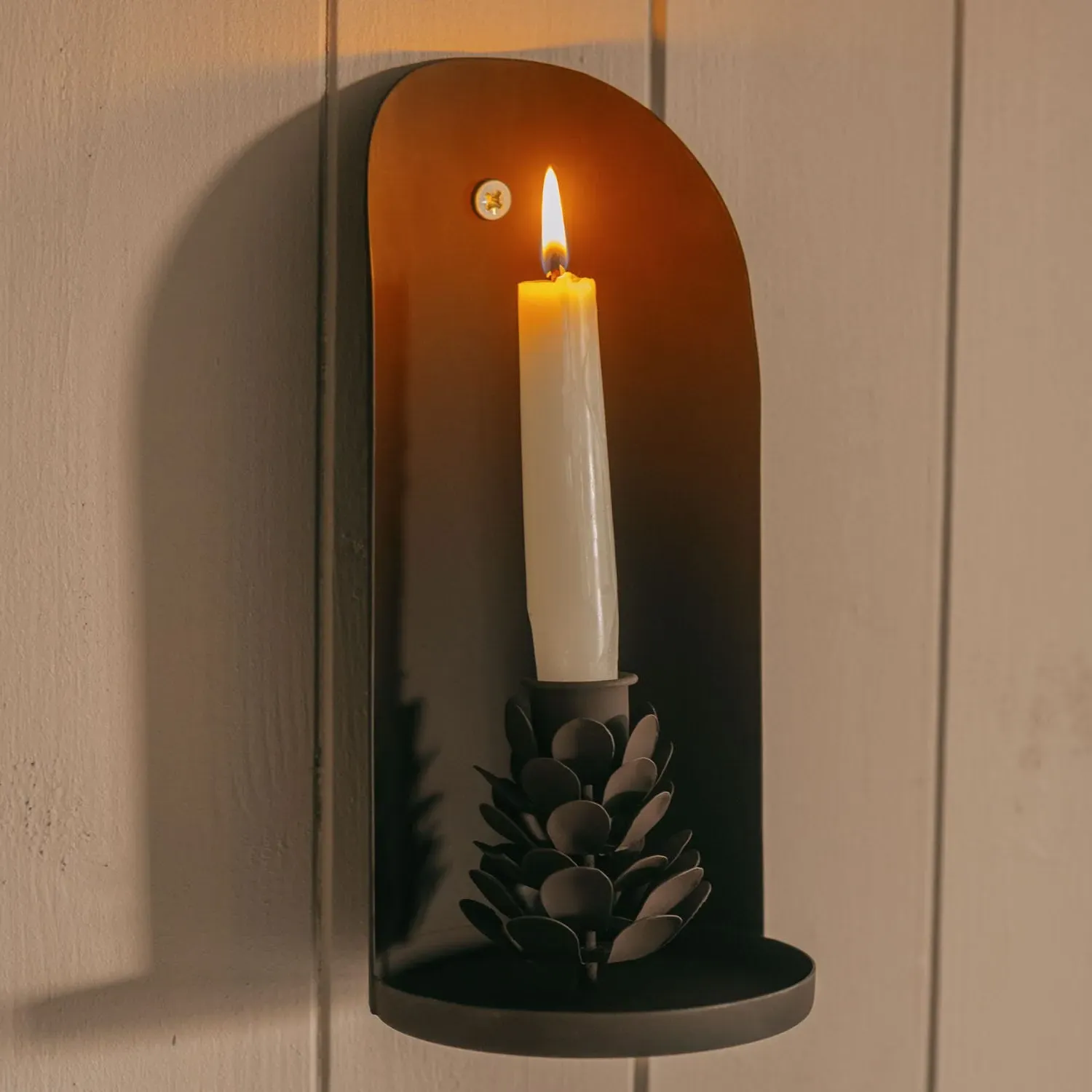 Fir Cone Candle Holder Wall Sconce - Charcoal Grey, Metal