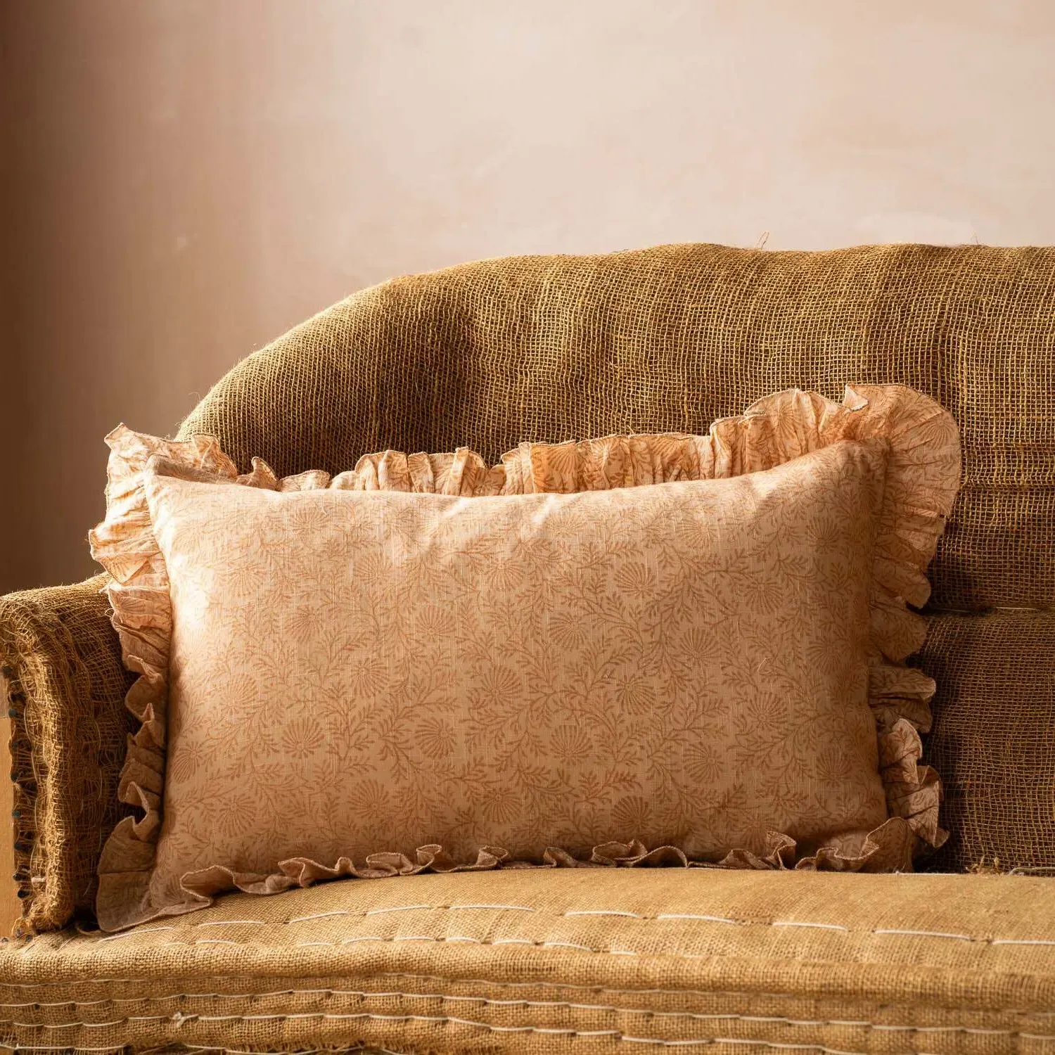 Fleur Rectangular Block Printed Cushion - Cotton