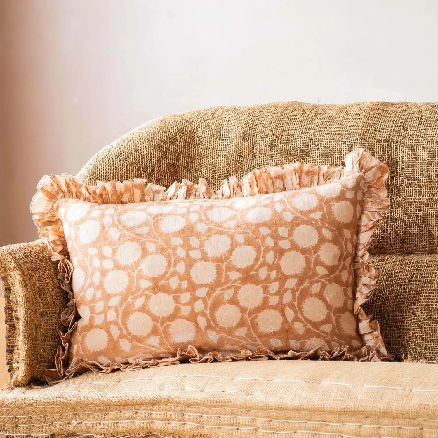 Fleur Rectangular Block Printed Cushion - Cotton