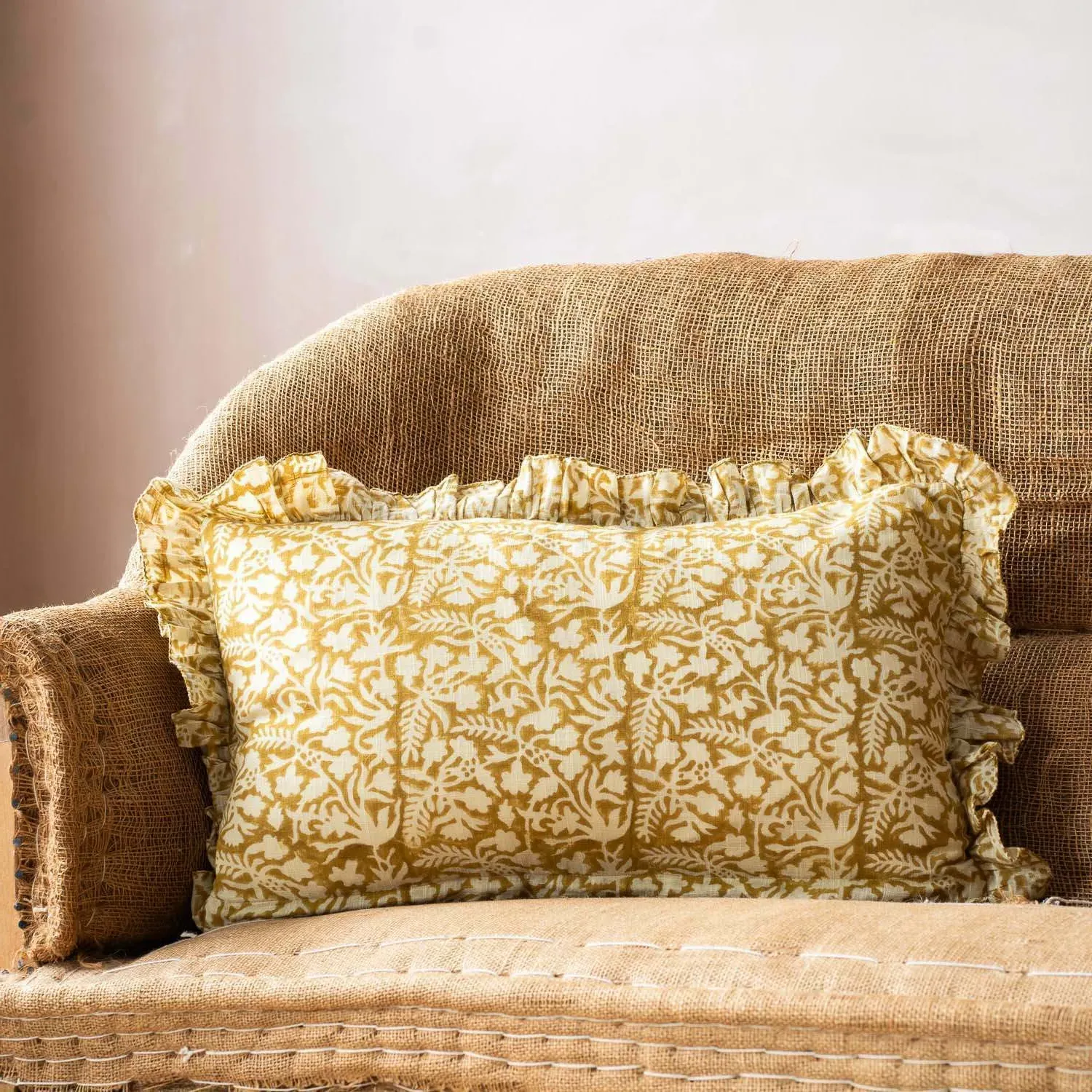 Fleur Rectangular Block Printed Cushion - Cotton
