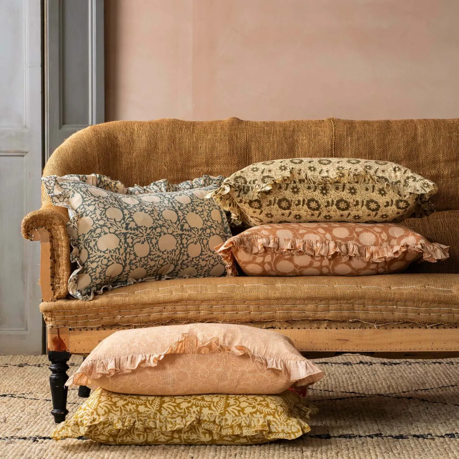 Fleur Rectangular Block Printed Cushion - Cotton