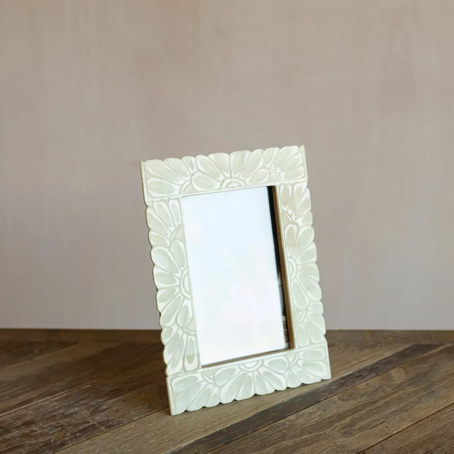 Floral Carved Photo Frame - Bone