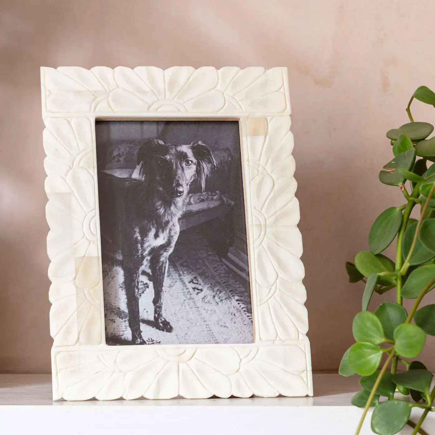 Floral Carved Photo Frame - Bone image