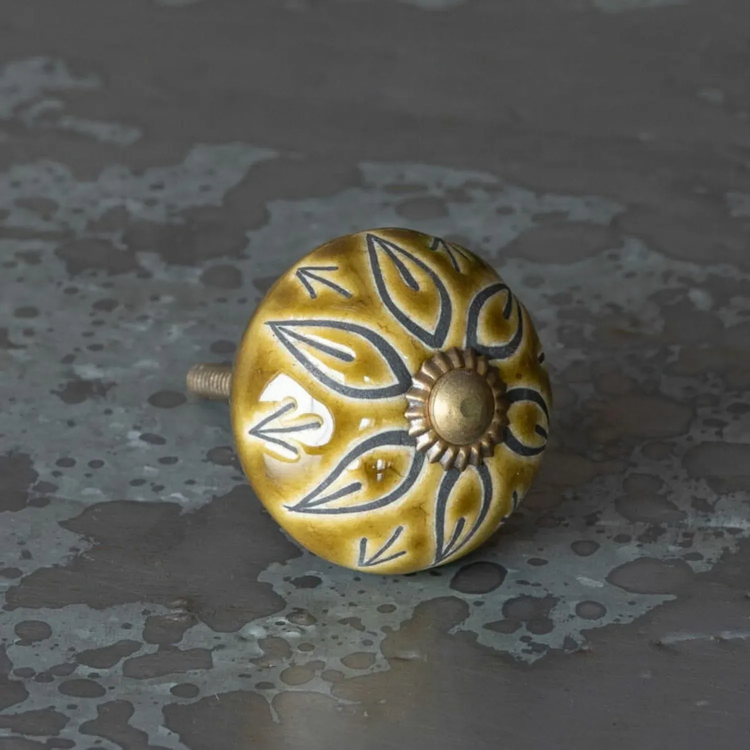 Floral Ceramic Knob - Olive image