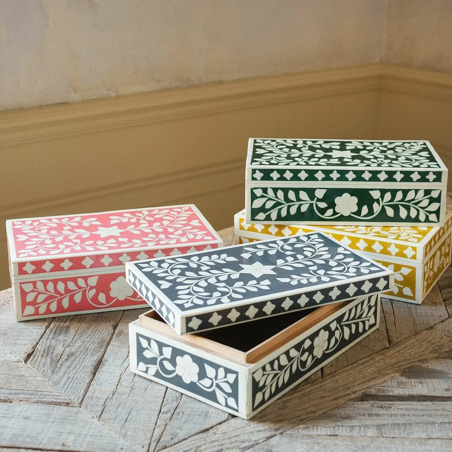 Floral Inlay Trinket Box - Yellow image